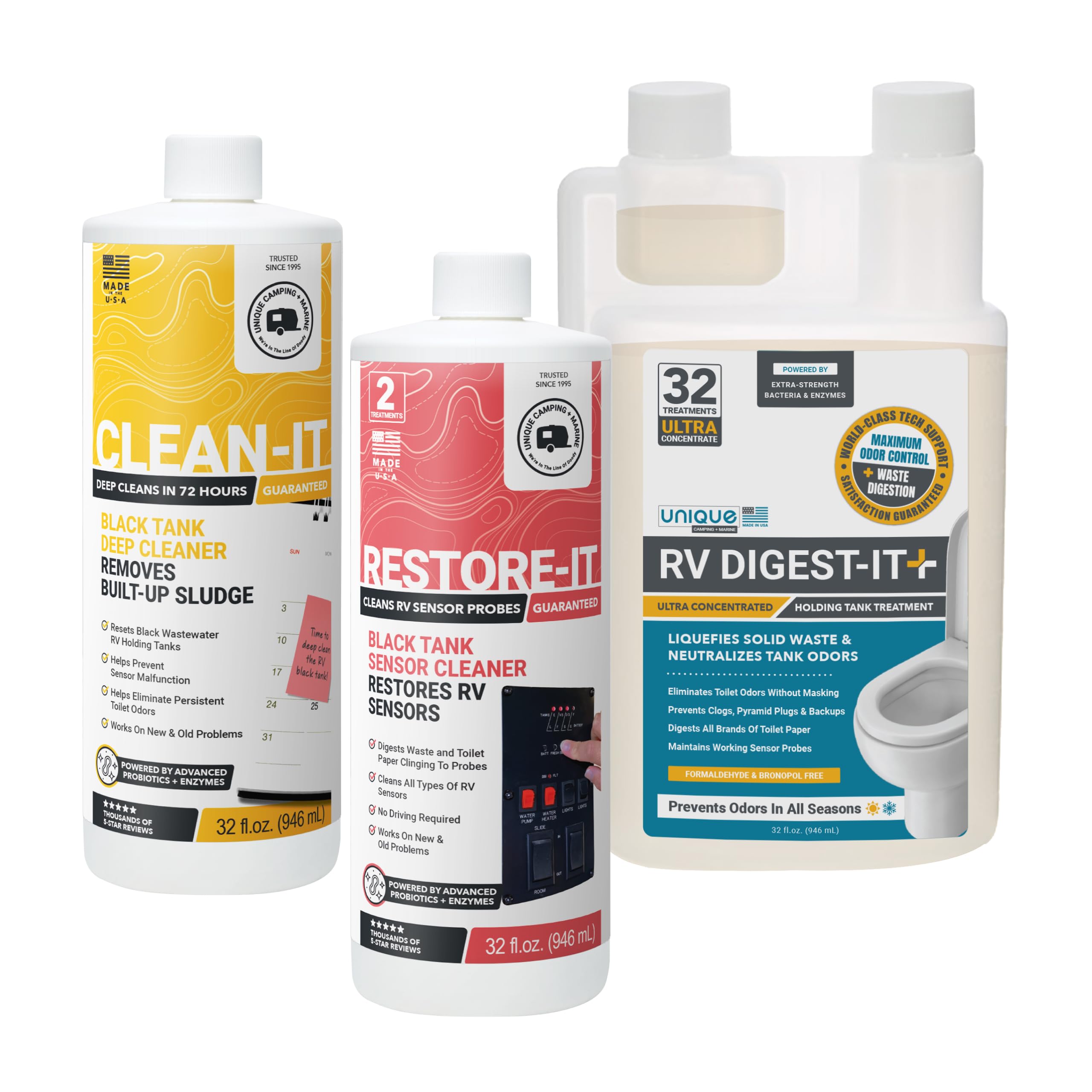 Unique RV Digest-It Ultra, Clean-It, and Restore-It - RV Tank Treatment and Cleaner Value Bundle