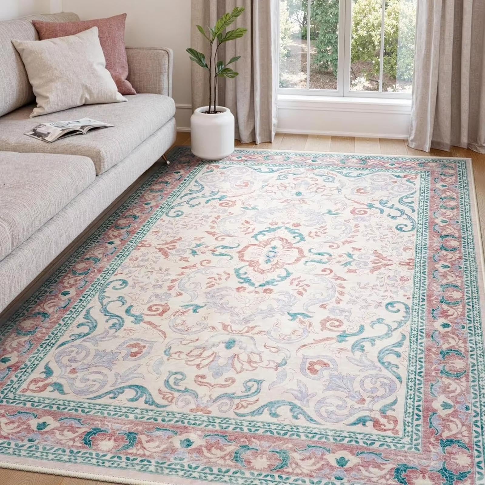 Tapis de salon vert floral pour sublimer votre espace table basse
