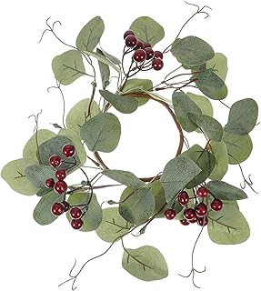 ERINGOGO クリスマス用シミュレーションユーカリリース キャンドルリング 装飾リース 25cm 玄関 暖炉 テーブル向けパーティー飾り付け