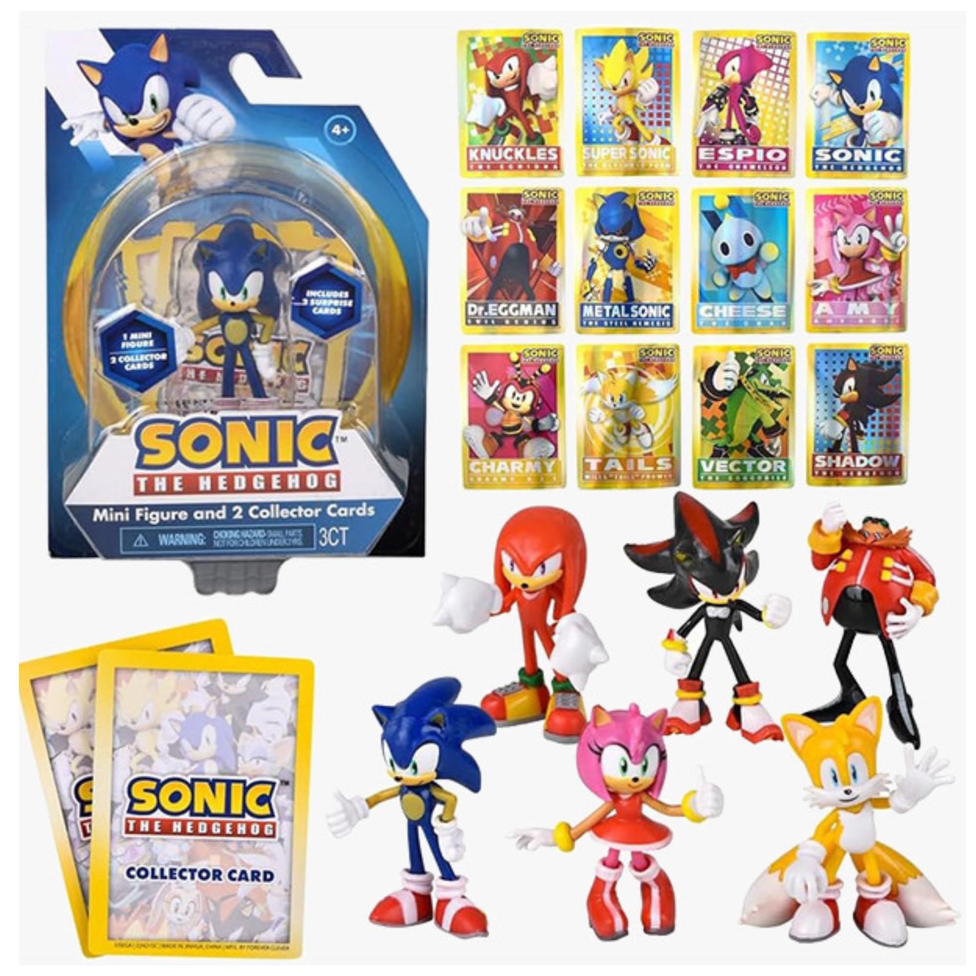 Sonic The Hedgehog Bewegliche Actionfiguren, 7,6 cm, 8 cm, komplettes Set mit allen 6 Stück – Sonic, Amy Rose, Shadow, Tails, Knuckles & Doctor Edgeman