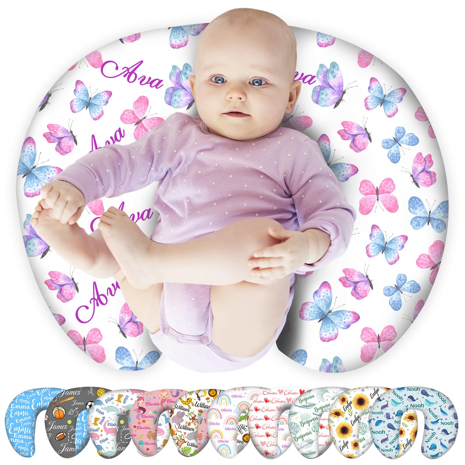 Custom Baby Nursing Pillow Cover Personalized Nursing Pillow for Breastfeeding Baby Boy Girl Newborn Essentials
