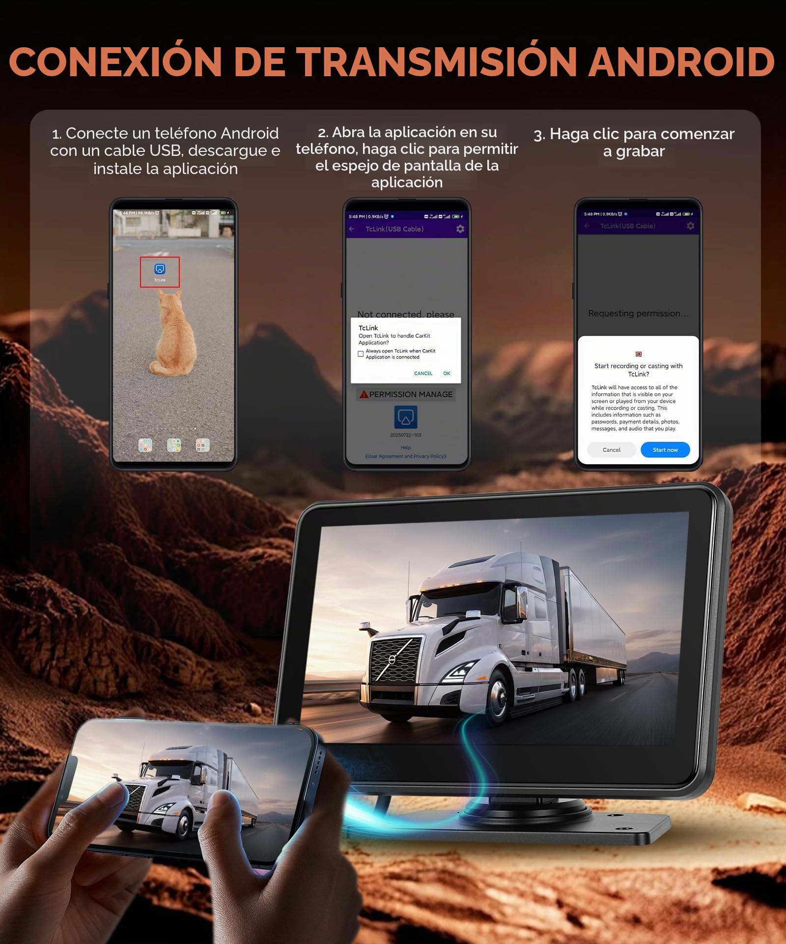 Cámara de Marcha Atrás de Coche con 2 Cámaras con Mirror Link, 7 Pulgadas Pantalla Táctil Camara Trasera, Loop Video/Visión Nocturna/Impermeable IP68 para Camión/Remolque/Autobús/Caravana/Furgoneta
