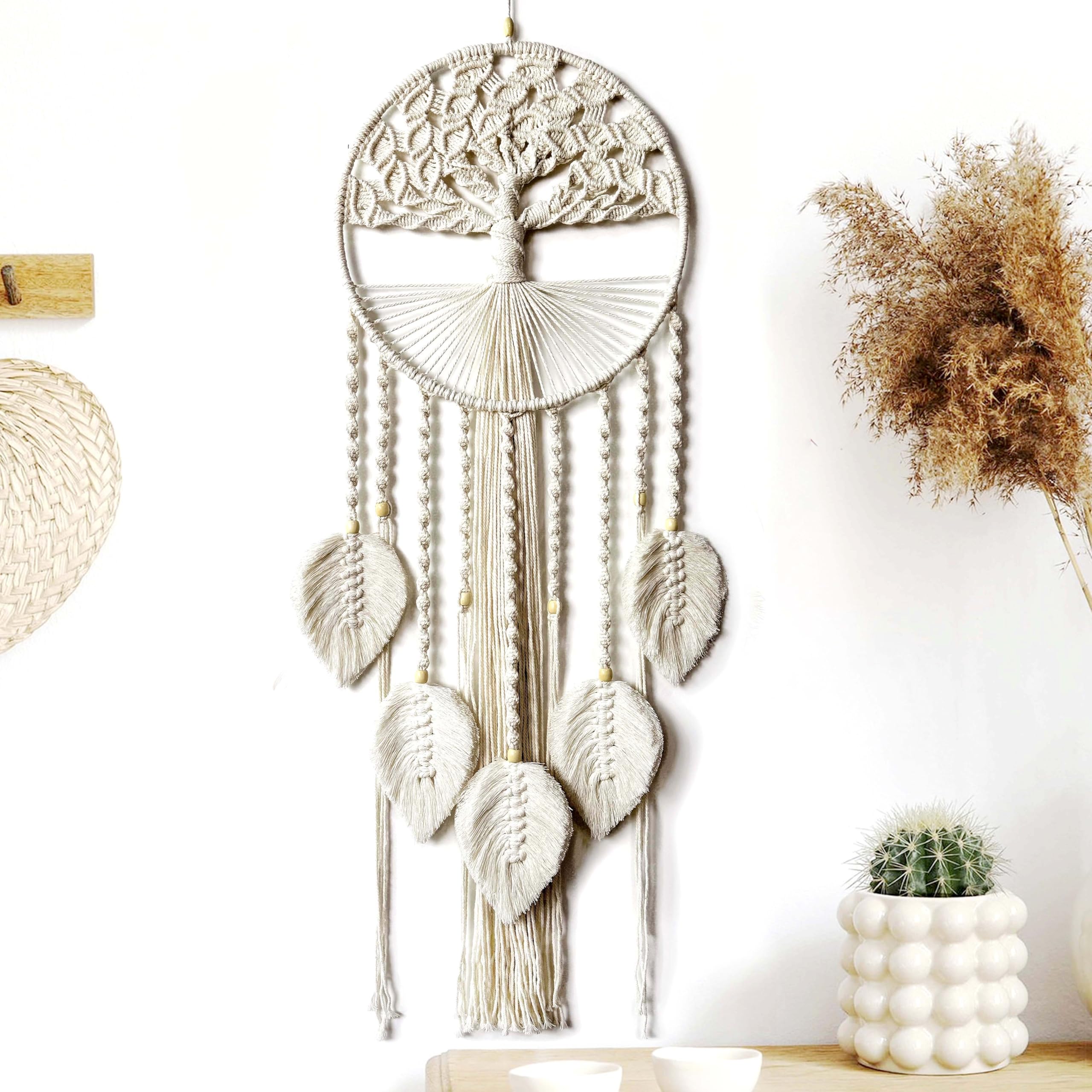 Atrapasueños grande del árbol de la vida, macramé para colgar en la pared, bohemio, hecho a mano, tejido, decoración de pared para adultos, niños, niñas, dormitorio, boda, fiesta, regalo de bendición