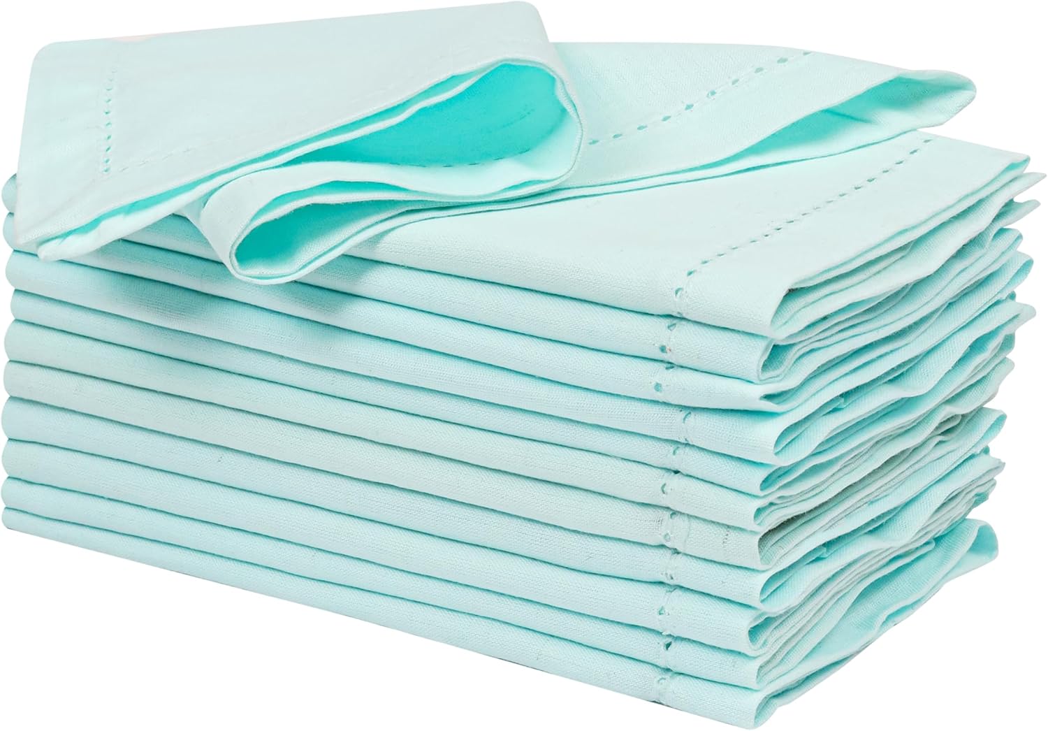 Ramanta Home Linen Flax Cloth Napkins Set of 12 – Soft & Durable Hemstitched Dinner Napkin for Wedding Parties Events | Washable Premium Cotton Table Décor for Everyday Use 18×18 Inch – Baby Blue
