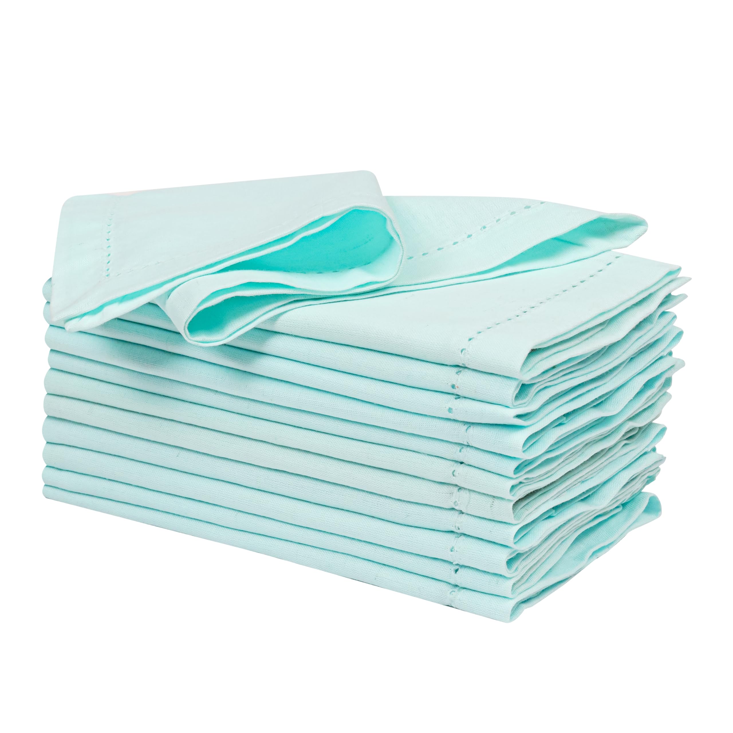 Ramanta Home Linen Flax Cloth Napkins Set of 12 - Soft & Durable Hemstitched Dinner Napkin for Wedding Parties Events | Washable Premium Cotton Table Décor for Everyday Use 18x18 Inch - Baby Blue