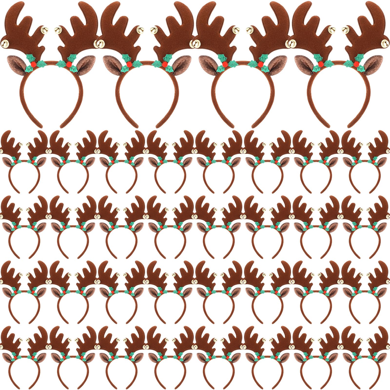 36 Pcs Christmas Reindeer Antler Headbands with Bell Deer Ears Headband Costume Bulk Felt Antlers Hair Hoop Decor(Vivid Style)