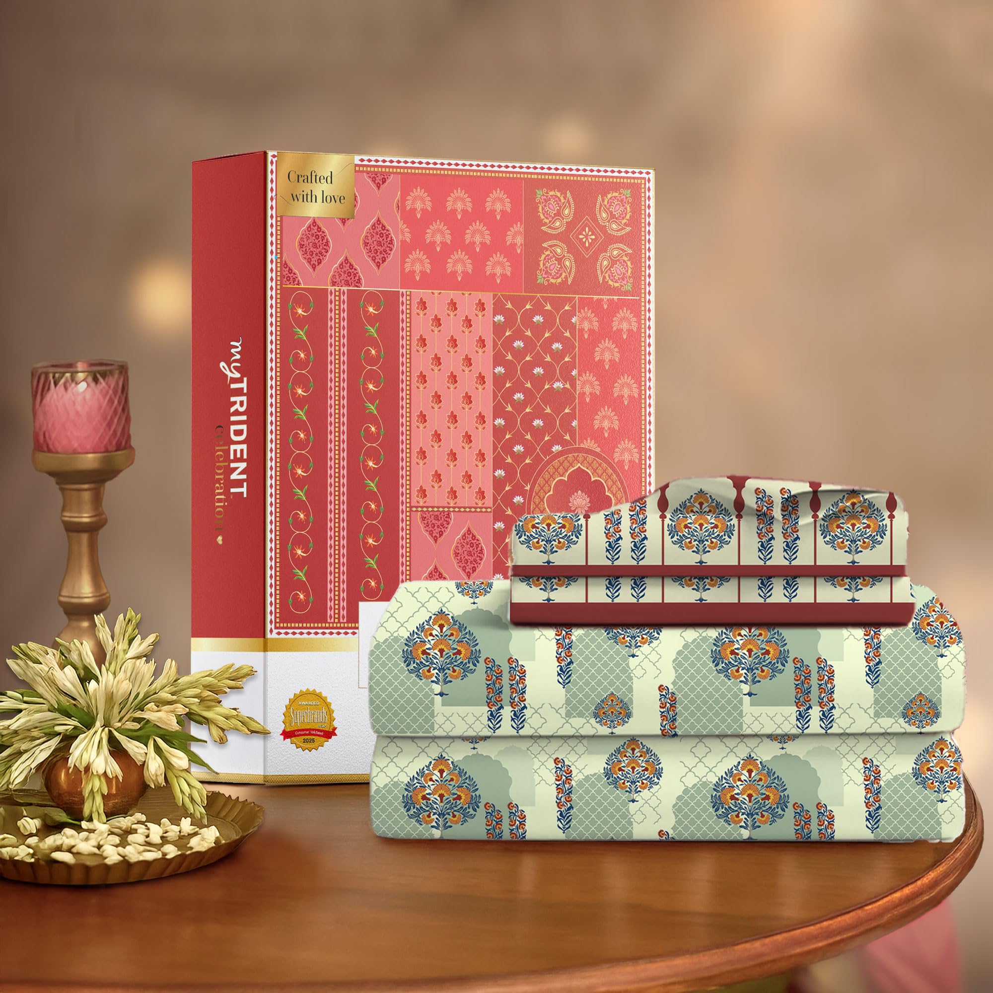 MYTRIDENT Celebration Bedsheet Gifting Collection Double Size - Ruhani Orange-picture-18