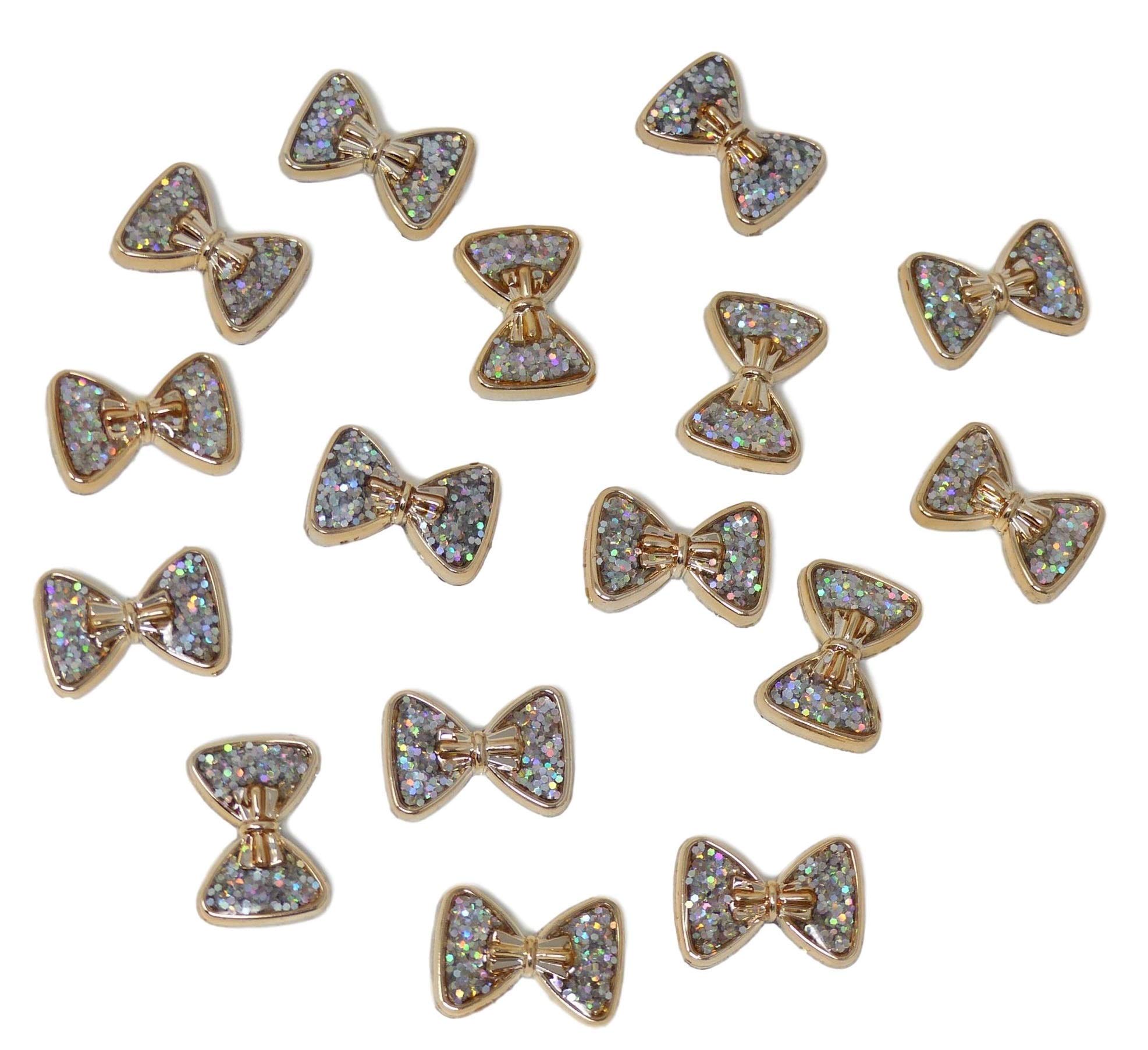 Syntego 25Pcs Bows 25Pcs Gold Resin Bows Cabochons With Iridescent Glitter Sparkle Dots Flat Back Embellishments For Crafts
