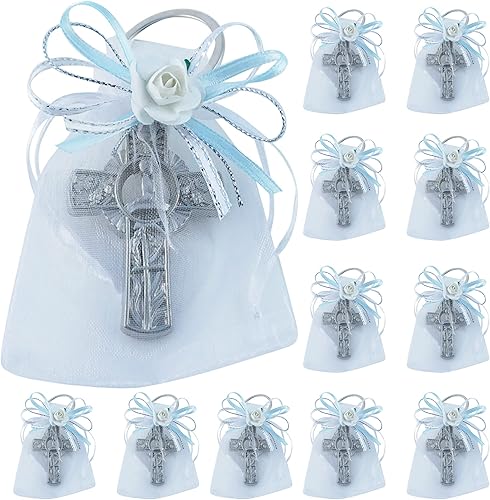 Miniatura 8 de WE Llavero de primera comunión para niño (12 piezas) con bolsas de organza decoradas, recuerdos de Primera Comunion