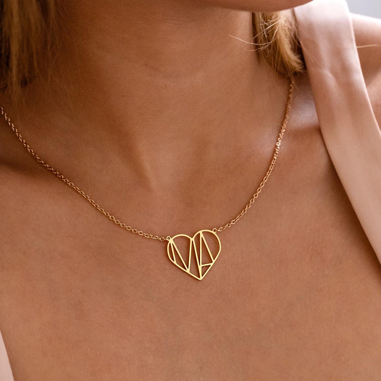 Personalizzato cuore collana con iniziale, due iniziale cuore collana con nome, monogramma nome su misura coppia gioiello, Natale per lei