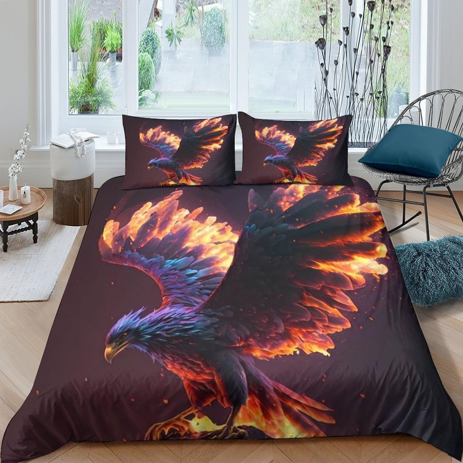 Ctjqhvkz Style-3 3D Printed Fiery Eagle Fitted Sheet Microfiber Anti-Slip Bed Sheet For Bedroom Dorm Art Decor Mattress Protection Single（135X200cm）