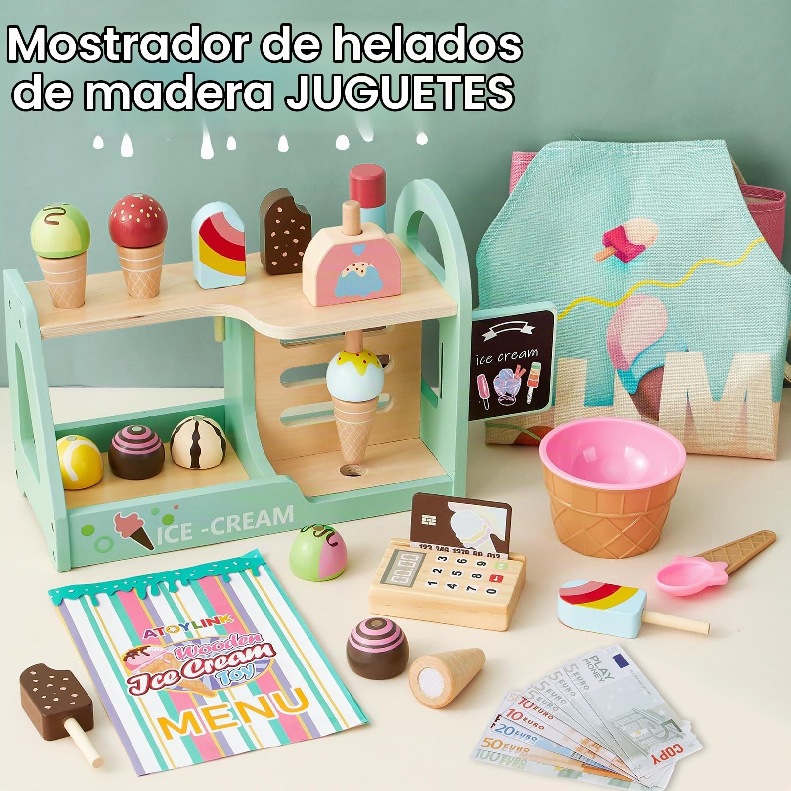 Heladeria Juguete, Cocina Juguete, Comiditas de Juguete, Juguetes Montessori de Madera Juego Educativo de Matemáticas y Lógica, Regalo para Niños Niñas 3 4 5 6 Anos