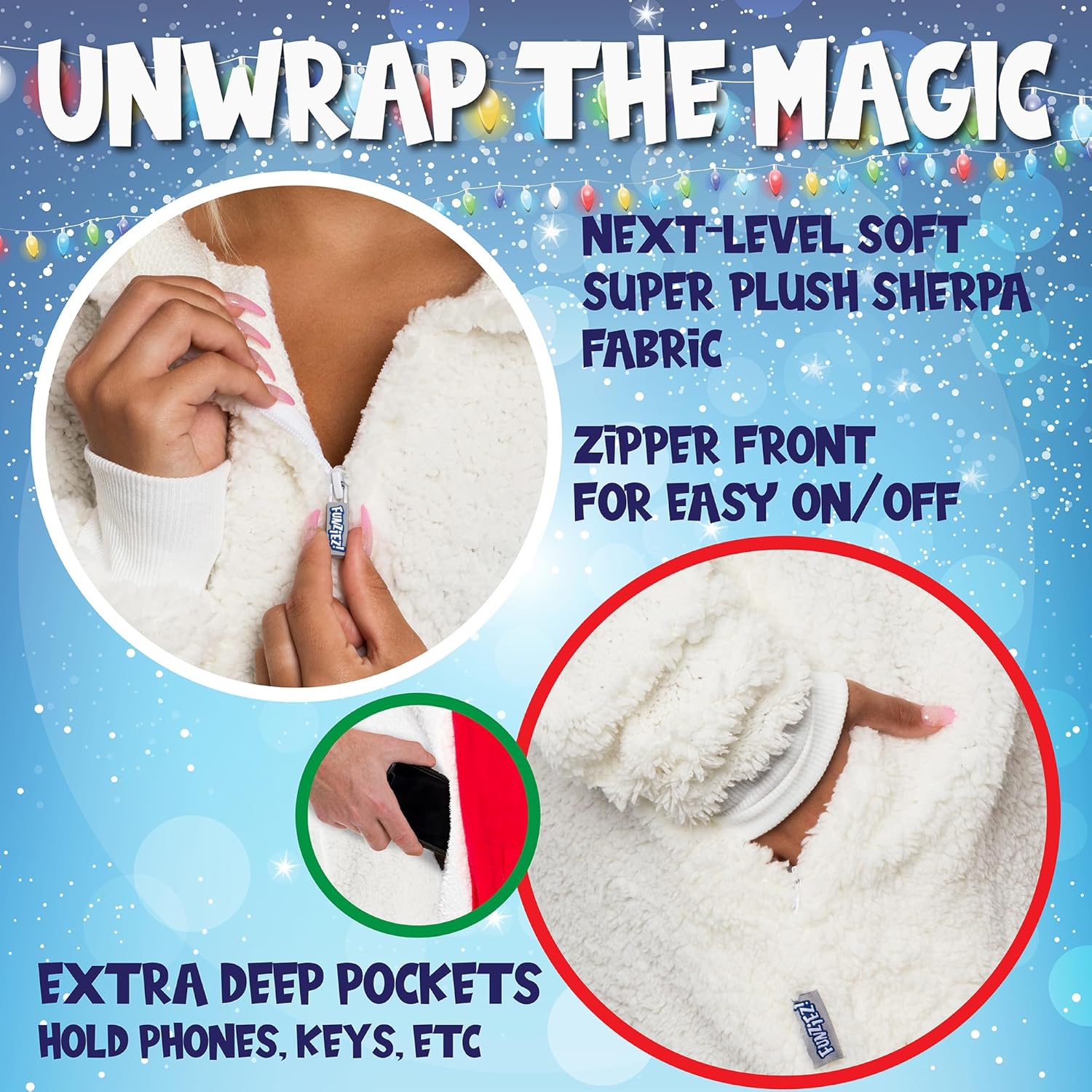 Funziez! Slim Fit Sherpa Adult Onesie - Animal Halloween Costume - Plush One Piece Cosplay Suit for Women and Men - Image 5