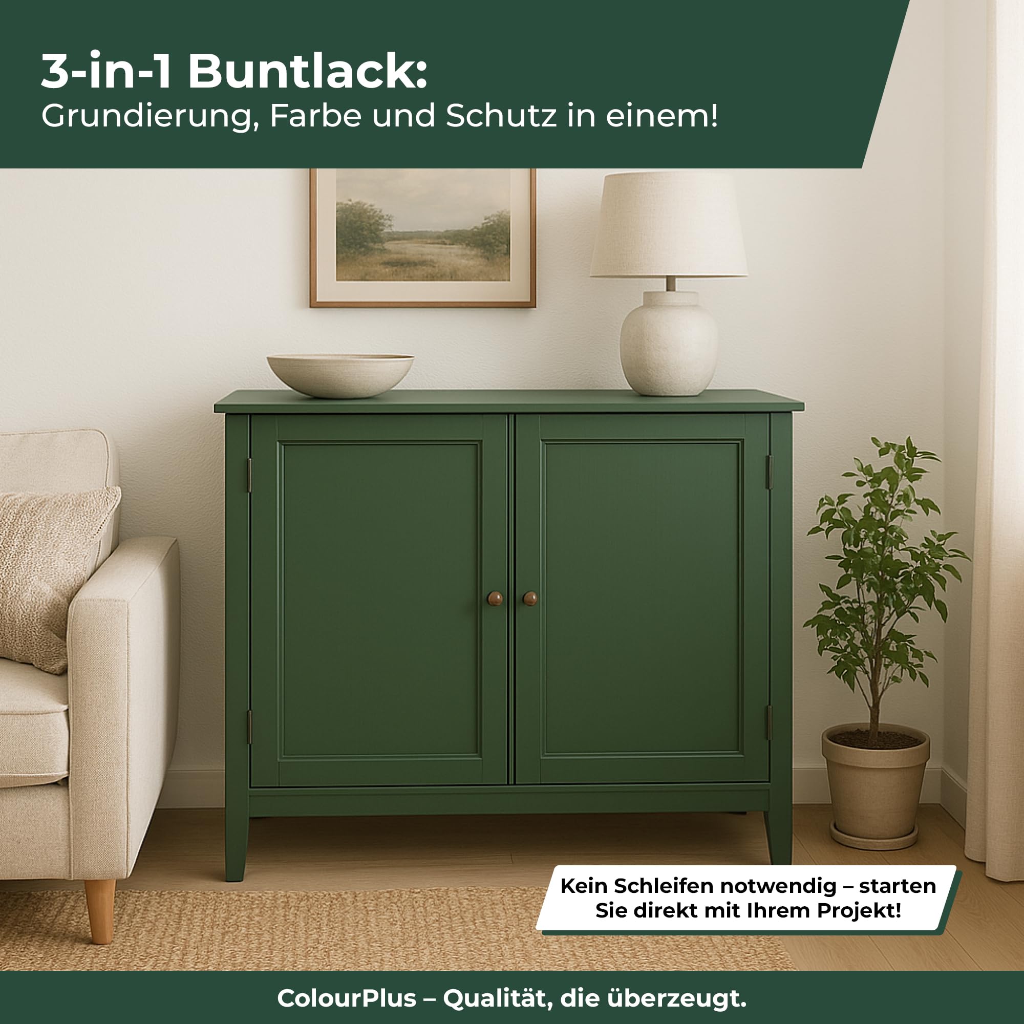 colourPlus 2in1 Buntlack Seidenmatt (2,25L Reinweiß/Weiß RAL 9010) – Wetterfeste Holzfarbe Holzlack Küchenmöbellack. Schnelltrocknend, Für Innen Außen