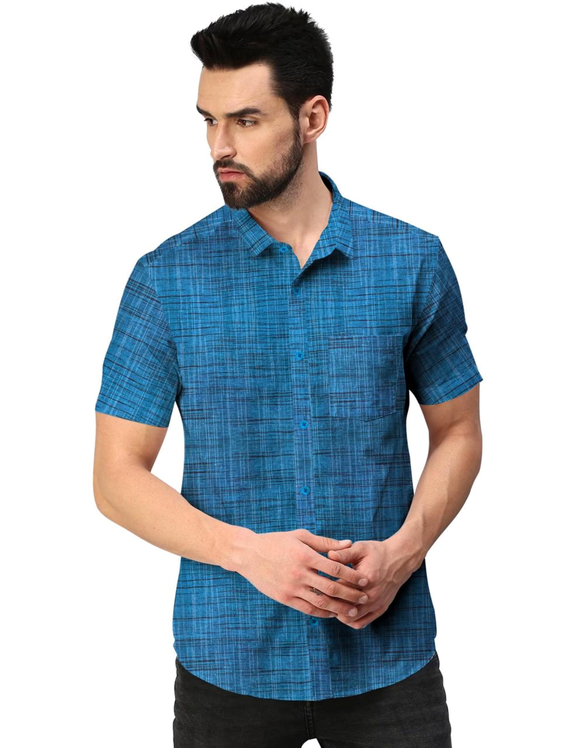 Men's Khadi Cotton Half Sleeves Striped Casual Shirt with Front Pocket-picture-38