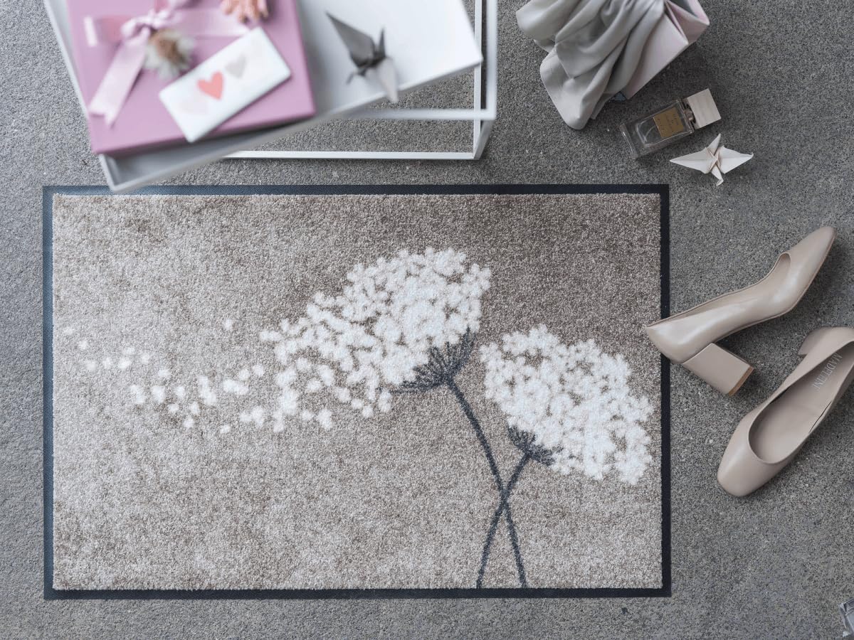 Salonloewe Fussmatte Wishfull Blossom Taupe I Schmutzfangmatte & Fußabtreter für Innen 50 x 75 cm