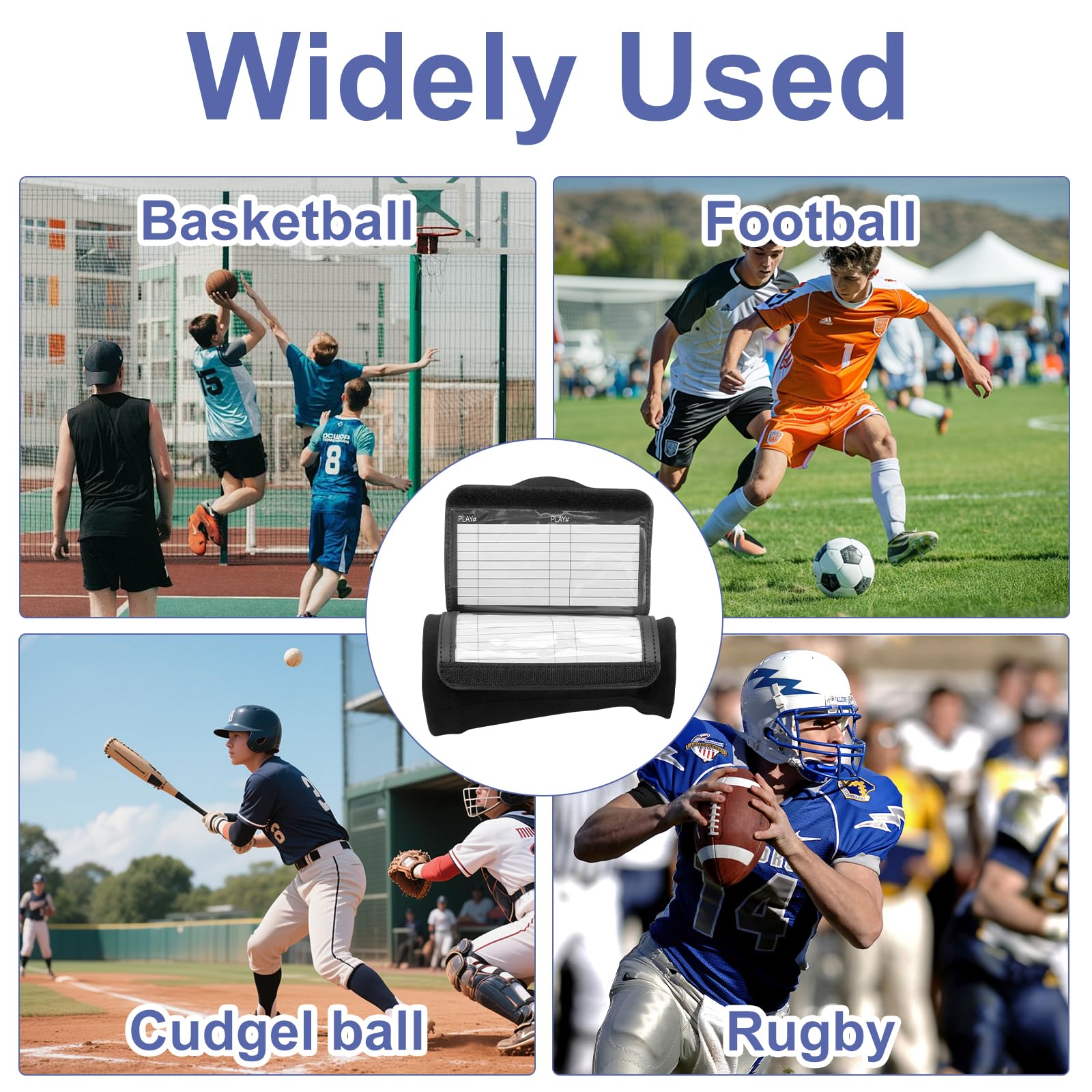 2 sztuki Football Wrist Playbook z 4 papierowymi kartami, bransoletka do piłki nożnej, czarno-niebieska, dla trenerów, graczy, rugby, baseballu, taktyki, treningu