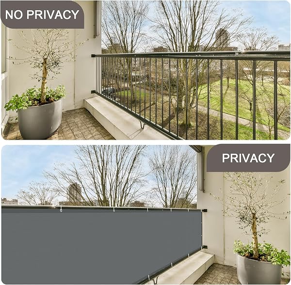 SUNNY GUARD Frangivisto Balcone 80x300cm Protezione Privacy,Protezione UV,Antivento e Impermeabile Copri Ringhiera Balcone per Giardino terrazza con Fascetta,Antracite - 5