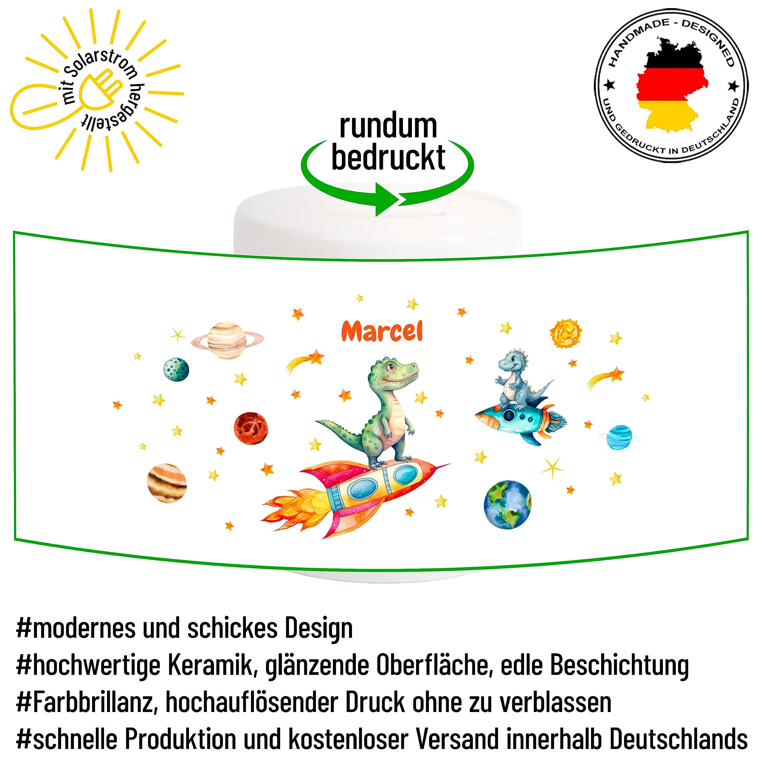 Personalisiertes Dino-Astronaut Sparschwein Für Kinder – Keramik-Spardose Mit Namen, Geschenk Zur Einschulung, Taufe Oder Geburtstag