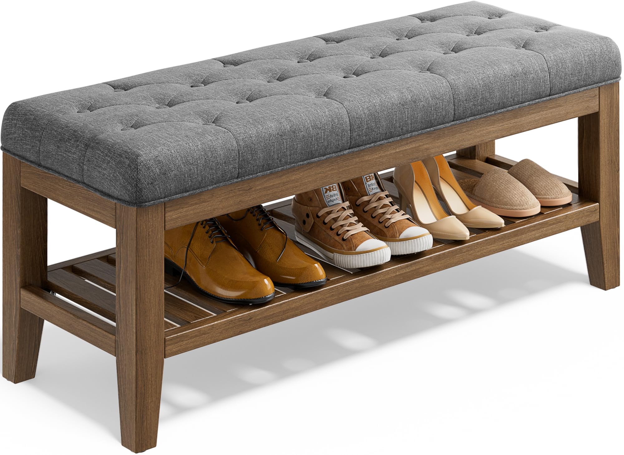 Upholstered Entryway Storage Bench with Shelf