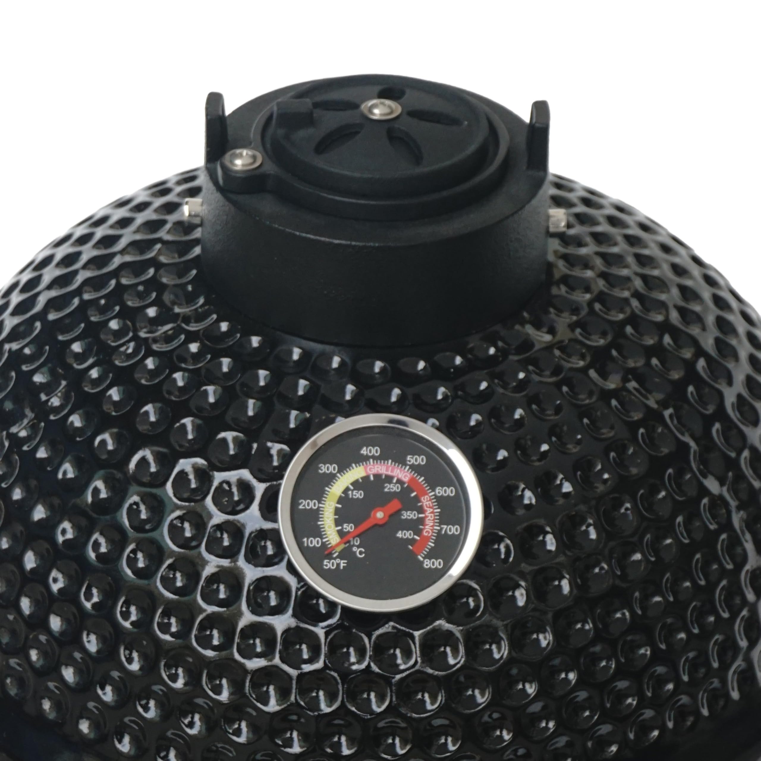 Parrilla Kamado Cerámica 33 cm (13”) Negra con Termómetro – Barbacoa de Carbón Compacta con Control de Temperatura, Acero Inoxidable, Incluye Funda y Utensilios