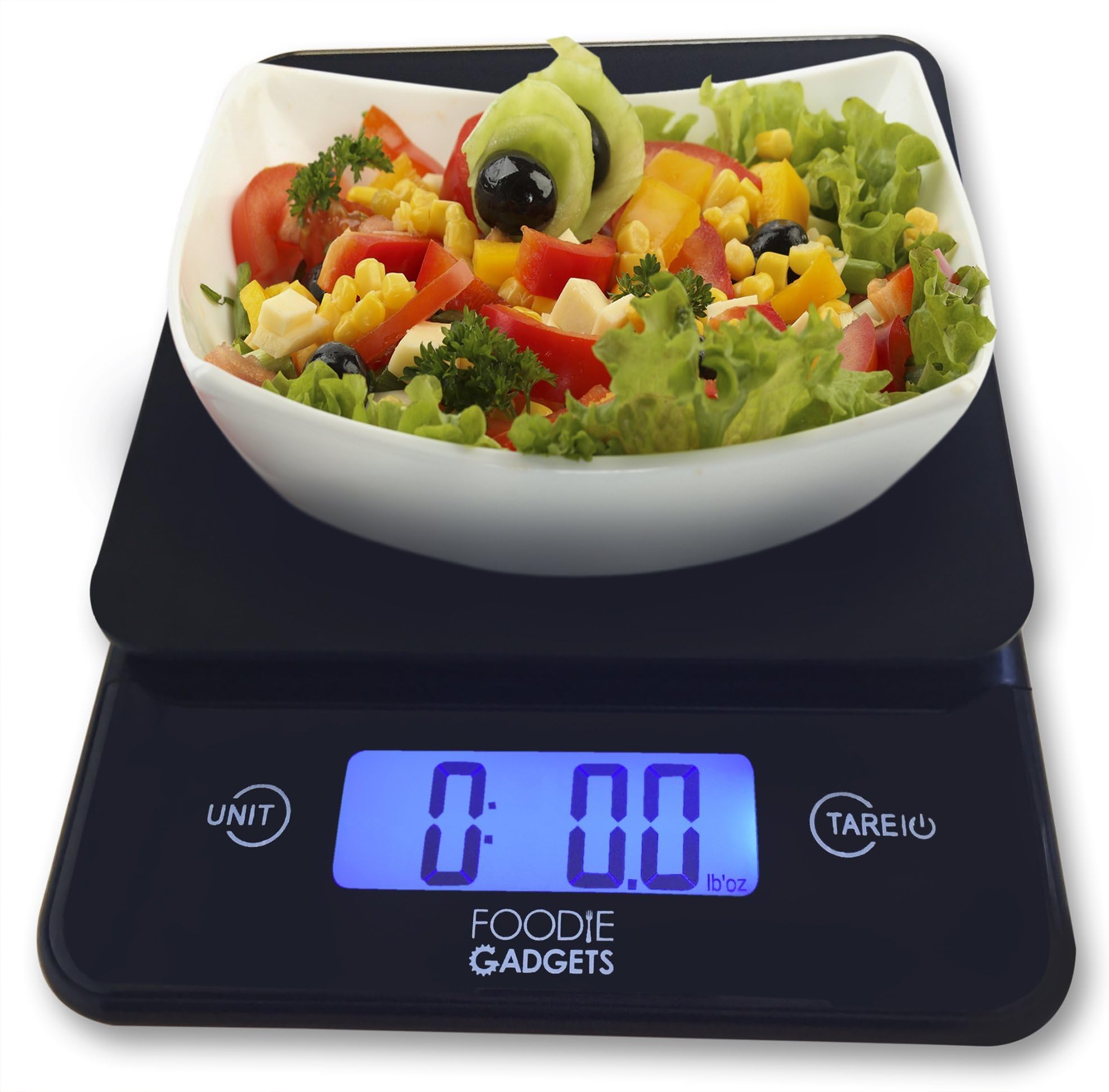 Digital Kitchen Scale (11lb Edition) Grams, Ounce, Kilo, Stylish Black Glass Weighing Food Scale with Large LCD Back-lit Screen