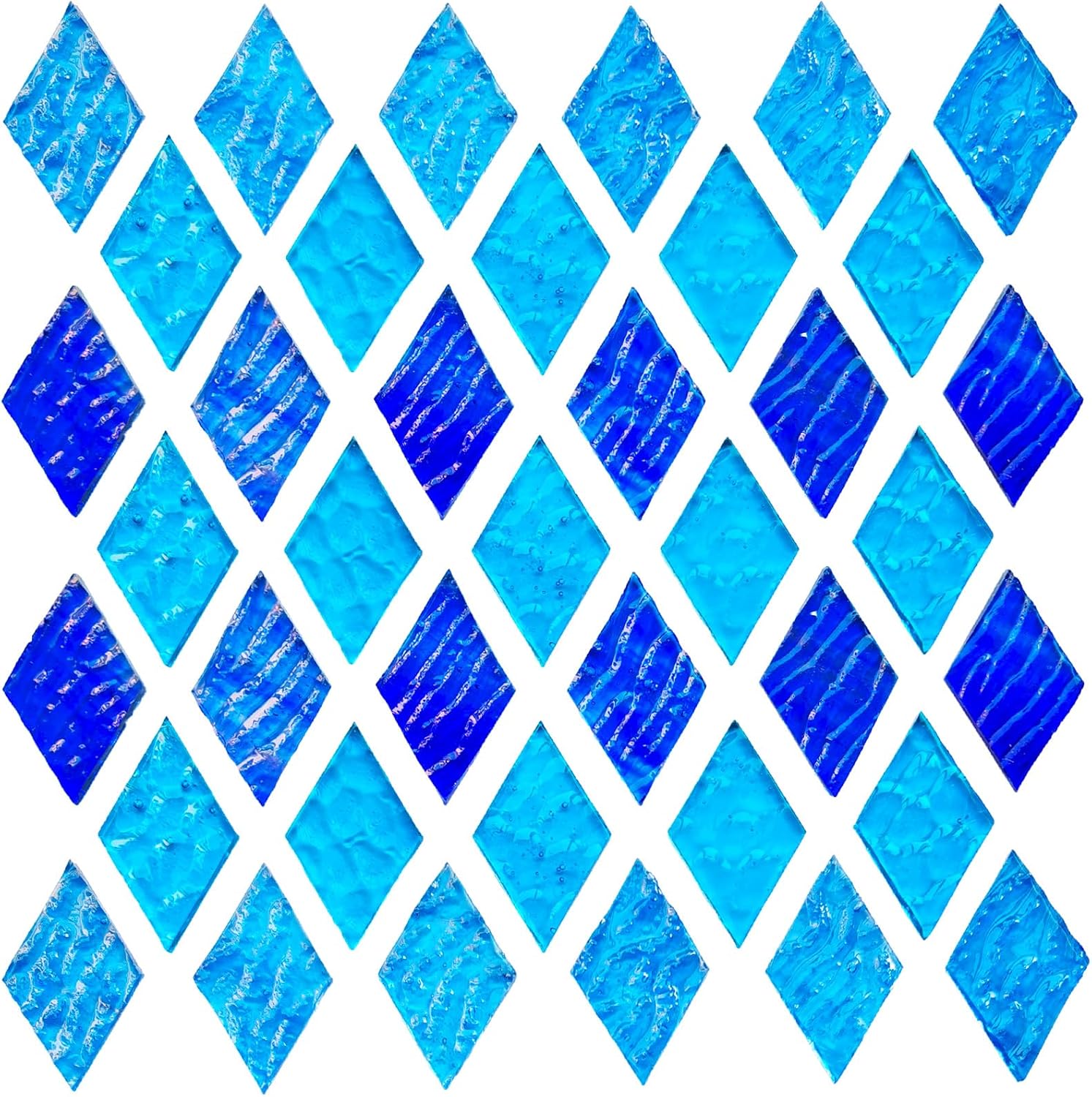 60 Pieces Diamond Shape Blue Green Transparent Stained Glass Pieces, 1 Inch Side Length, Precut Mosaic Tiles Bulk - Mosaic Kits for DIY Crafts, Windows, Art Projects, Glass Mosaic Tiles for Beginners