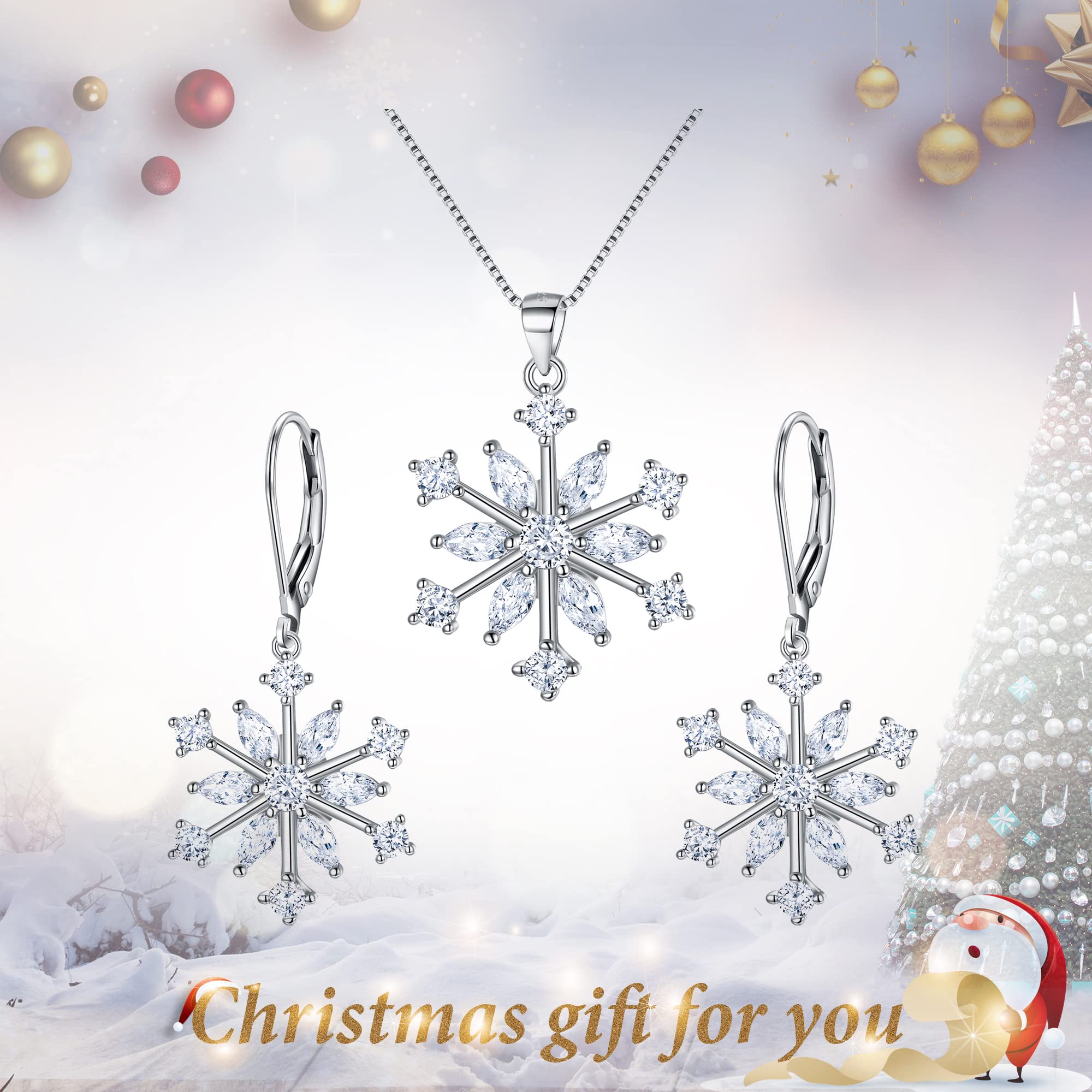 EVER FAITH Fiocco di Neve Jewerly Set Argento Inverno Accessorio Lucente Zircone Fiore Collana Leverback Orecchini Set