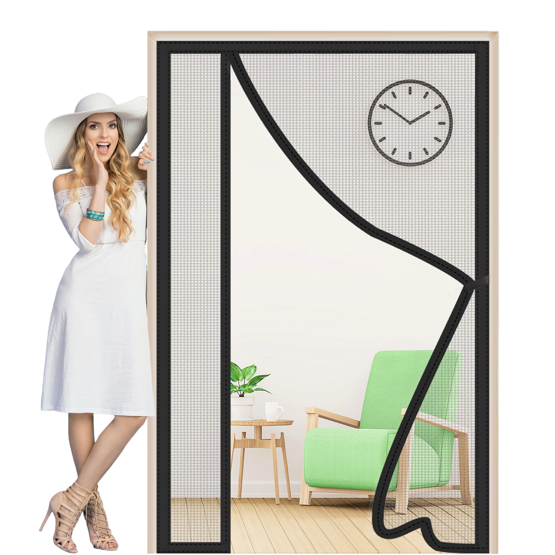 Side Opening Magnetic Screen Door 60x200cm Reversible Left Right Side Opening Magnetic Anti Mosquito Net Closure Self-Sealing for Balcony Sliding Doors Living Room Black