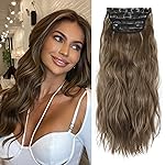 4PCS Clip in Hair Extensions Natural Soft Synthetic Hairpieces for Women Honey Blonde Mixed Chestnut Brown Extensins for Women(Honey Blonde Mixed Chestnut Brown)