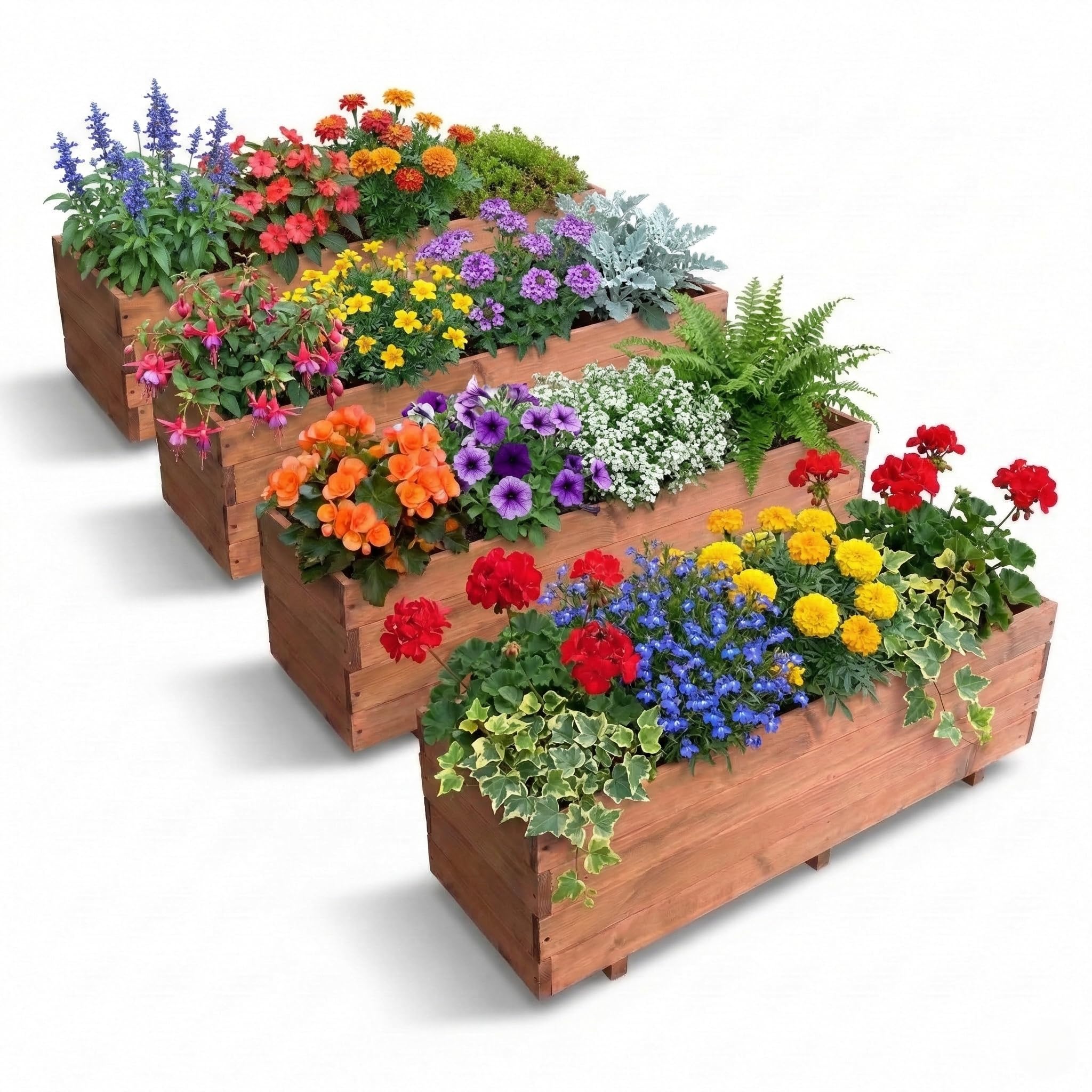 Jardinière en bois d'extérieur grande taille - Set de 4-120 x 40 x 32 cm - Jardinière rectangulaire en bois massif FSC résistant aux intempéries - Jardinière pour jardin, balcon et terrasse - Sac