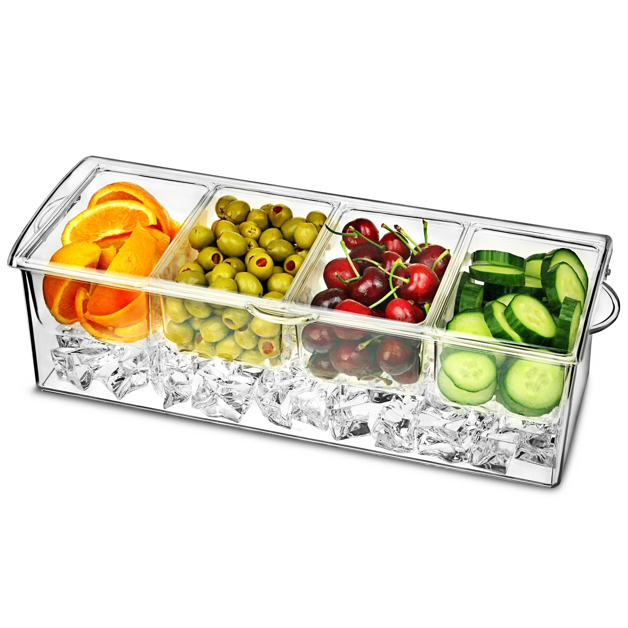 bar@drinkstuff On Ice Cocktail Garnish Dispenser - 4 Compartment Fruit Caddy Condiment Dispenser with Ice Tray