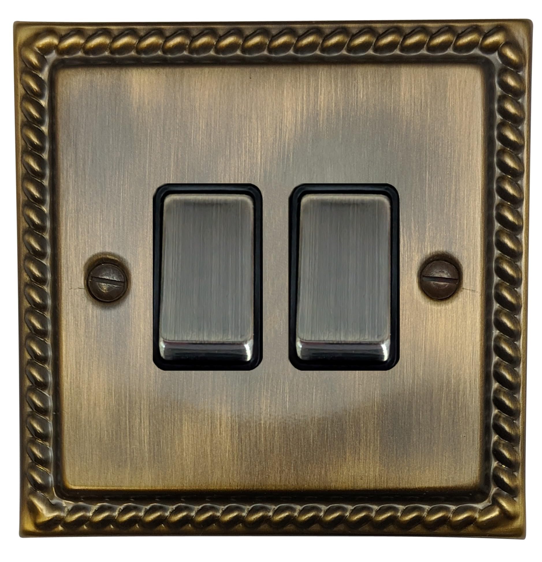 G&H Brassware Georgian Antique Brass 2-Way Switch With Matching Metal Rocker (2 Gang)