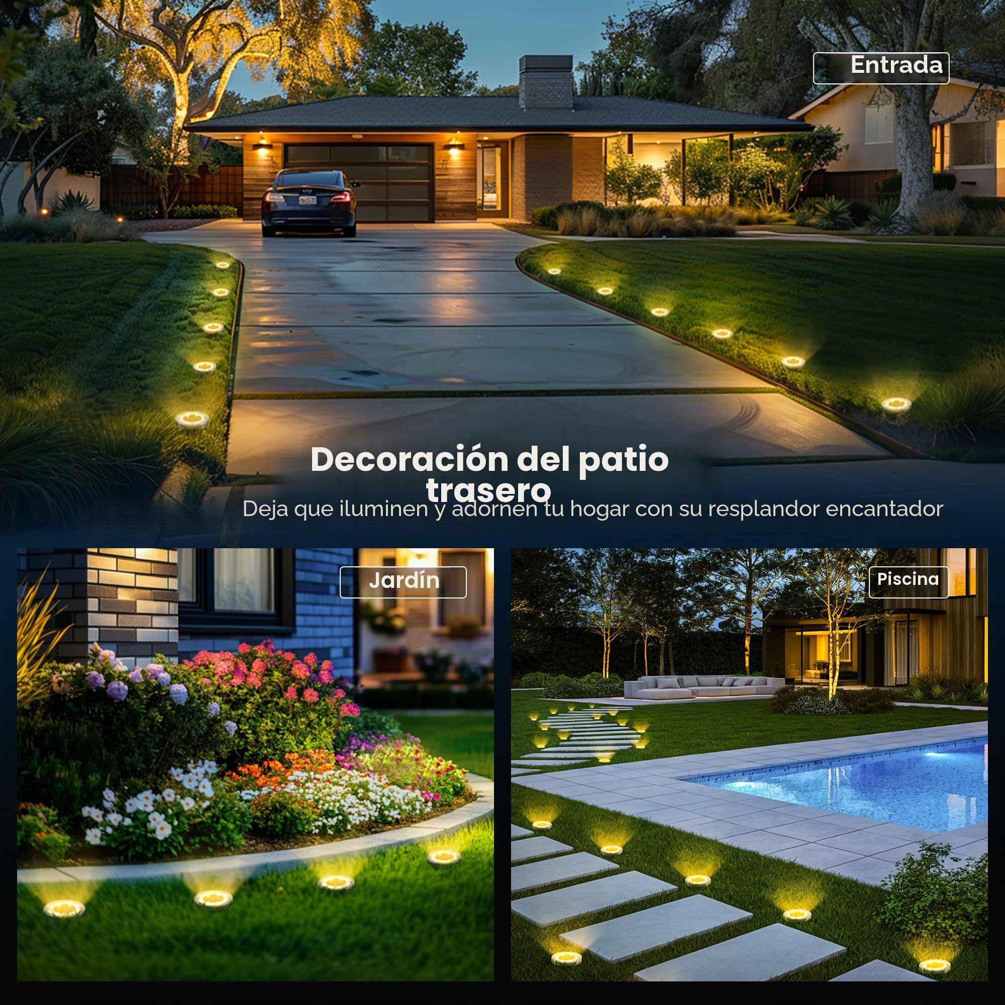 Solpex 10 lámparas solares de suelo para exteriores, 8 luces LED solares para exterior, jardín, resistentes al agua, luces solares para jardín, luces solares LED para exteriores, patio, terraza y