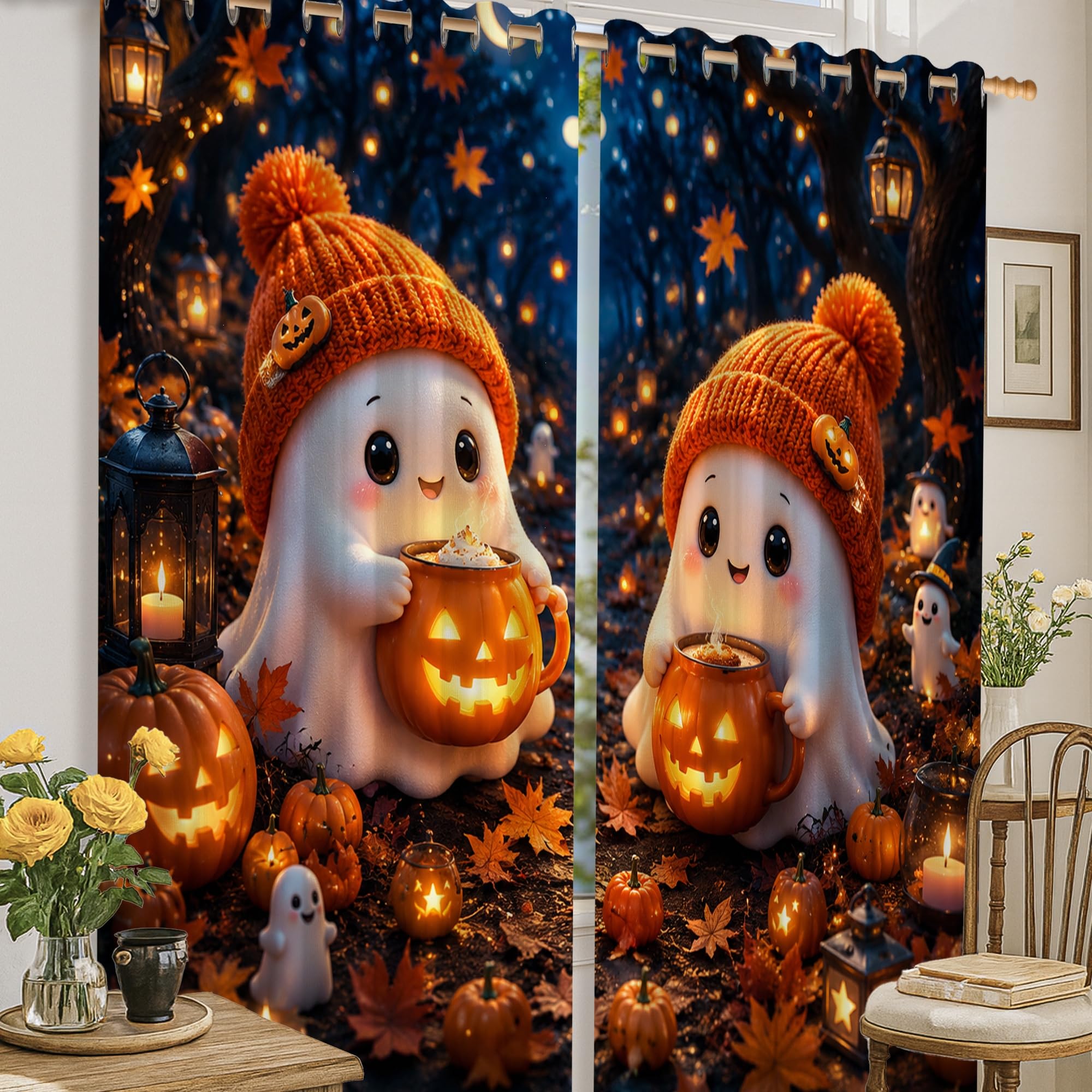 Rideaux occultants Halloween isolation thermique décoration salon cuisine rideau orange 132x160