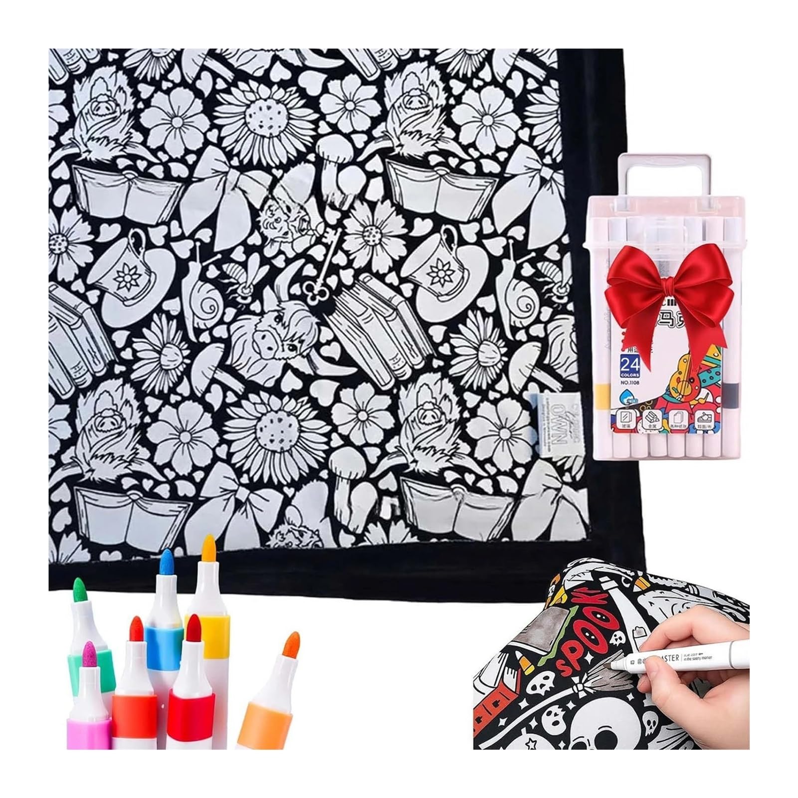 Vekoro DIY Coloring Blanket DIY Coloring Blanket with Markers Color Your Own Blankets(H)