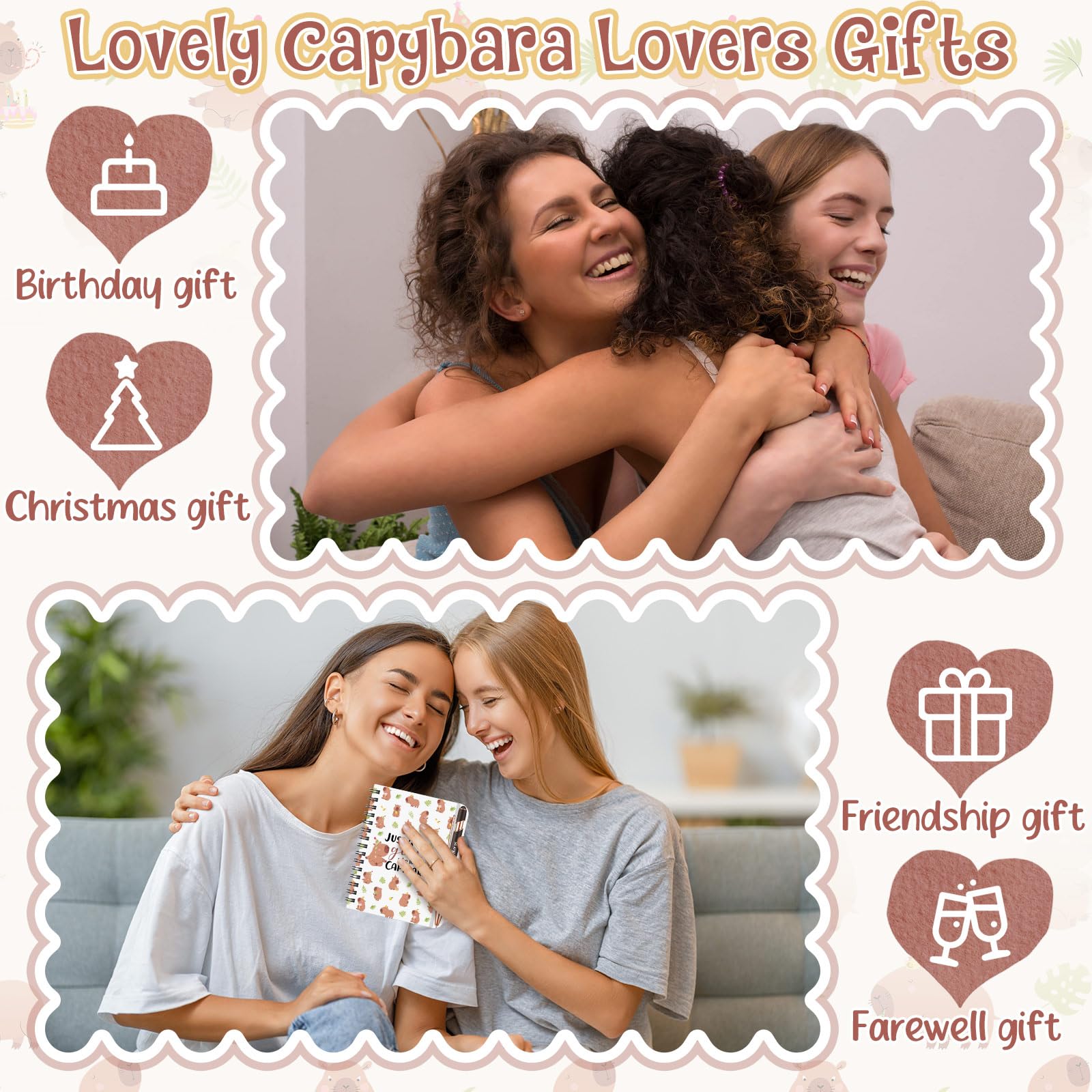 BBTO 3 Pièces Set Cadeau Capybara Bloc Notes Porte Clés Stylo à Bille