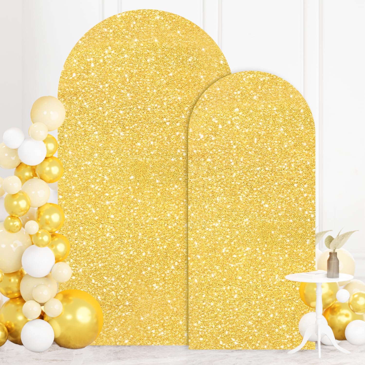 FOTSHARER Gold Backdrop Arch Cover Set of 2 Balloon Arch Covers 7.2 and 6FT Wedding Arches Backdrop Stand Covers Sparkly Sequin Backdrops Cover Spandex for Birthday Party Bridal Baby Shower Decor