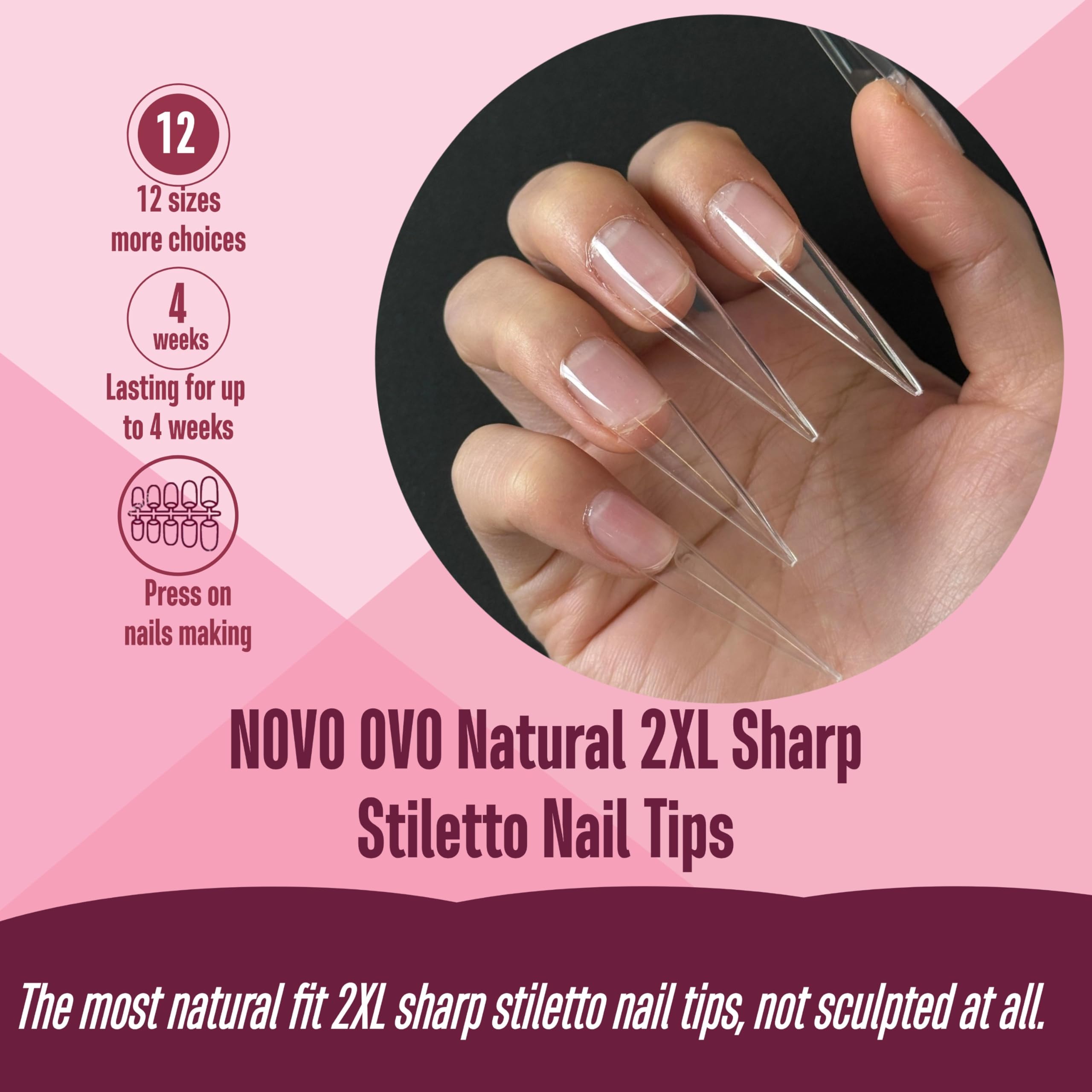 NOVO OVO Halloween XXL Straight Sharp Stiletto Natural Nail Tips Press on (not Sculpted) - Image 2