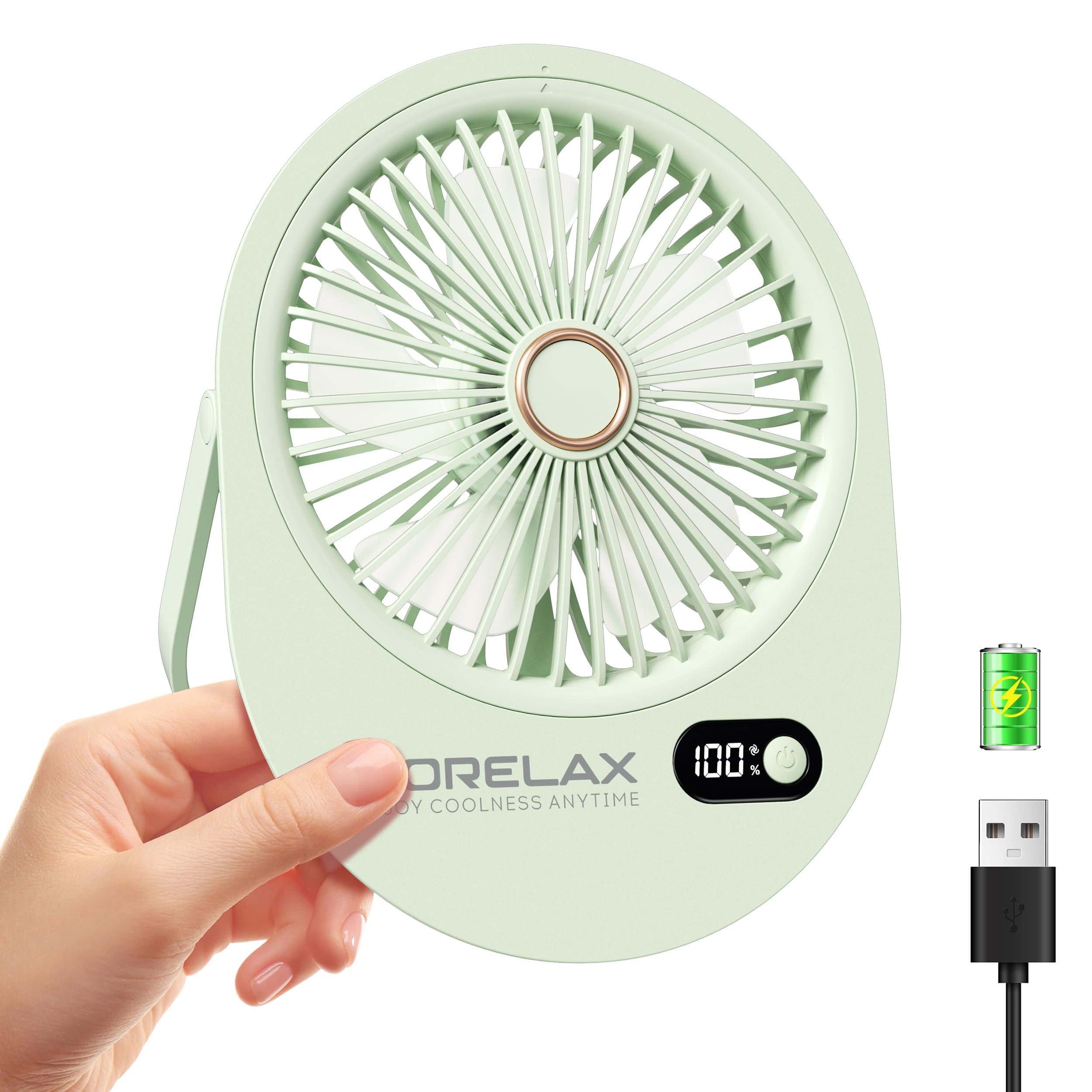 Jancane USB Desk Fan,3 IN 1 Rechargeable Small Portable Fan,180° Folding 6 Speeds Strong Wind Mini Personal Desktop Fan, Table Fans for Office/Bedroom