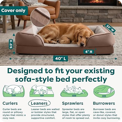 Miniatura 3 de Furhaven - Funda de repuesto para cama de mascotas, lavable, comodidad perfecta, en ondas, de terciopelo de felpa, color piedra marrón, Jumbo (XL)