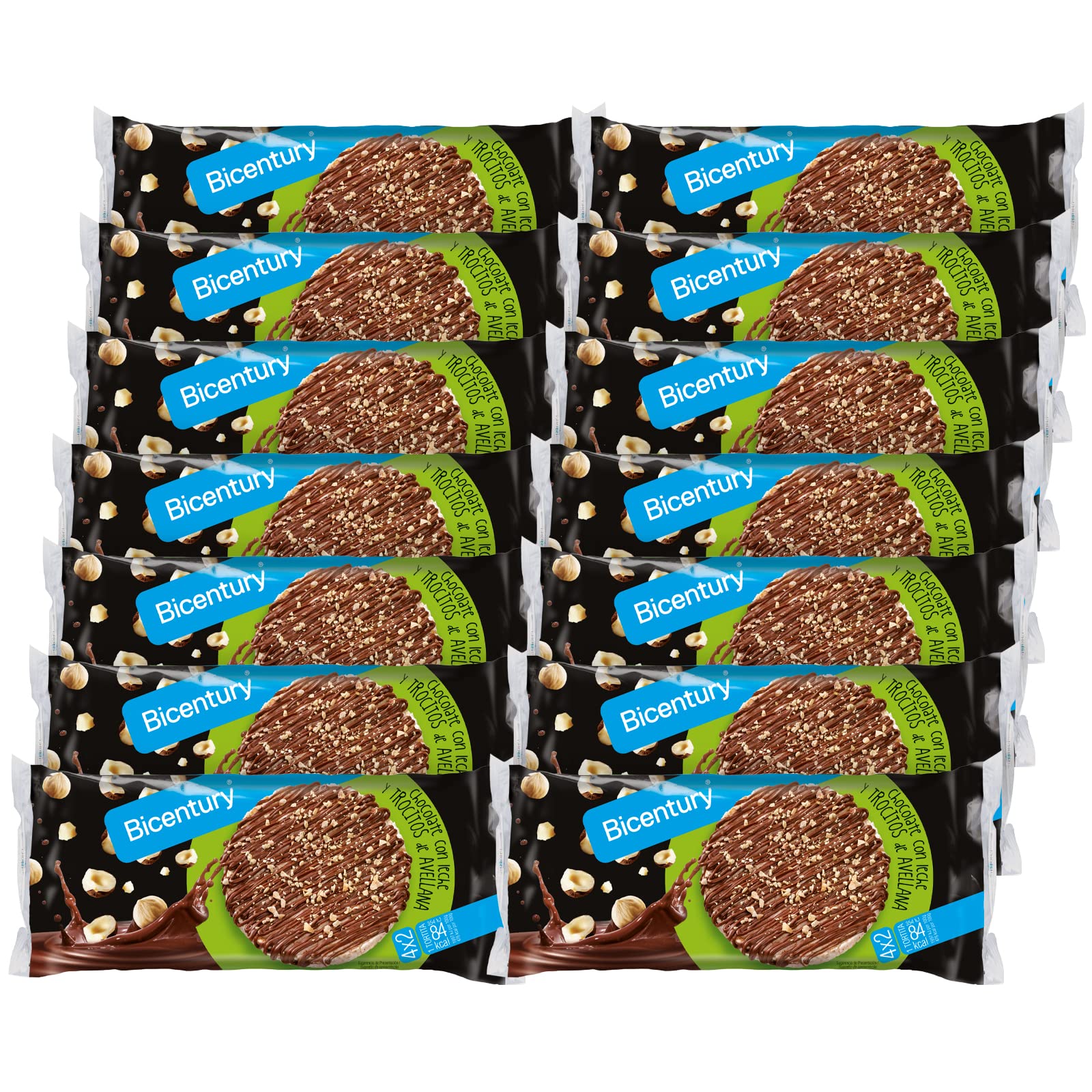 Bicentury - Tortitas de arroz con Chocolate negro y trocitos de avellanas (14 unidades)