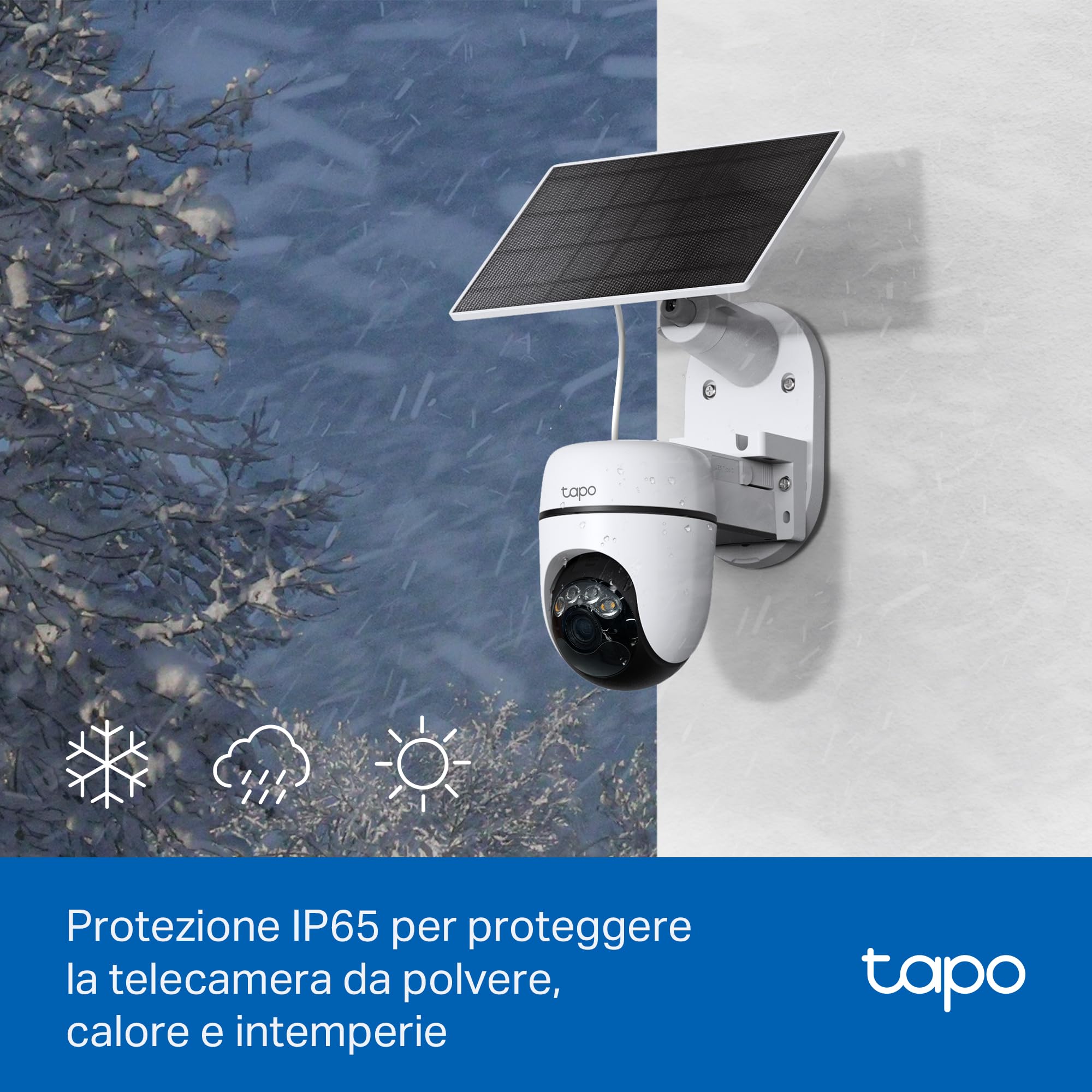 Tapo C610 KIT 2K 3MP Telecamera Wifi Esterno Senza Fili Pannello Solare 360° PTZ Videocamera Sorveglianza Batteria 6700mAh Rilevamento Umano Visione Notturna Colori Tracciamento AI IP65