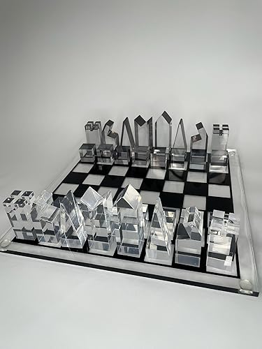 Miniatura 9 de Juego de ajedrez acrílico de lujo, diseño sofisticado y elegante, varios colores disponibles (transparentegris-humo)
