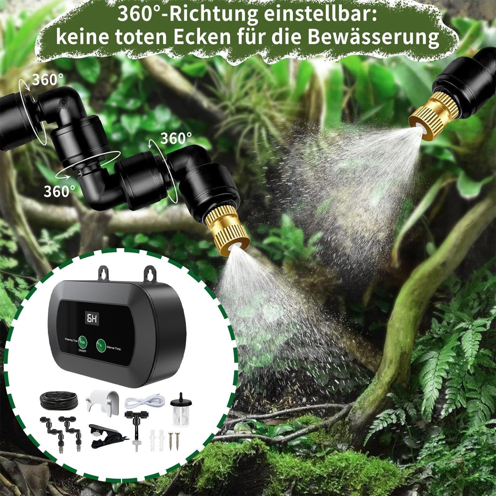 Nawilżacz Do Terrarium Gadów Mgiełka Z Regulowaną Dyszą 360 Stopni | Automatyczny Zamgławiacz Do Terrarium Z Timerem Akwarium Szklarnia Rośliny Jaszczurka Wąż Żaba Płaz