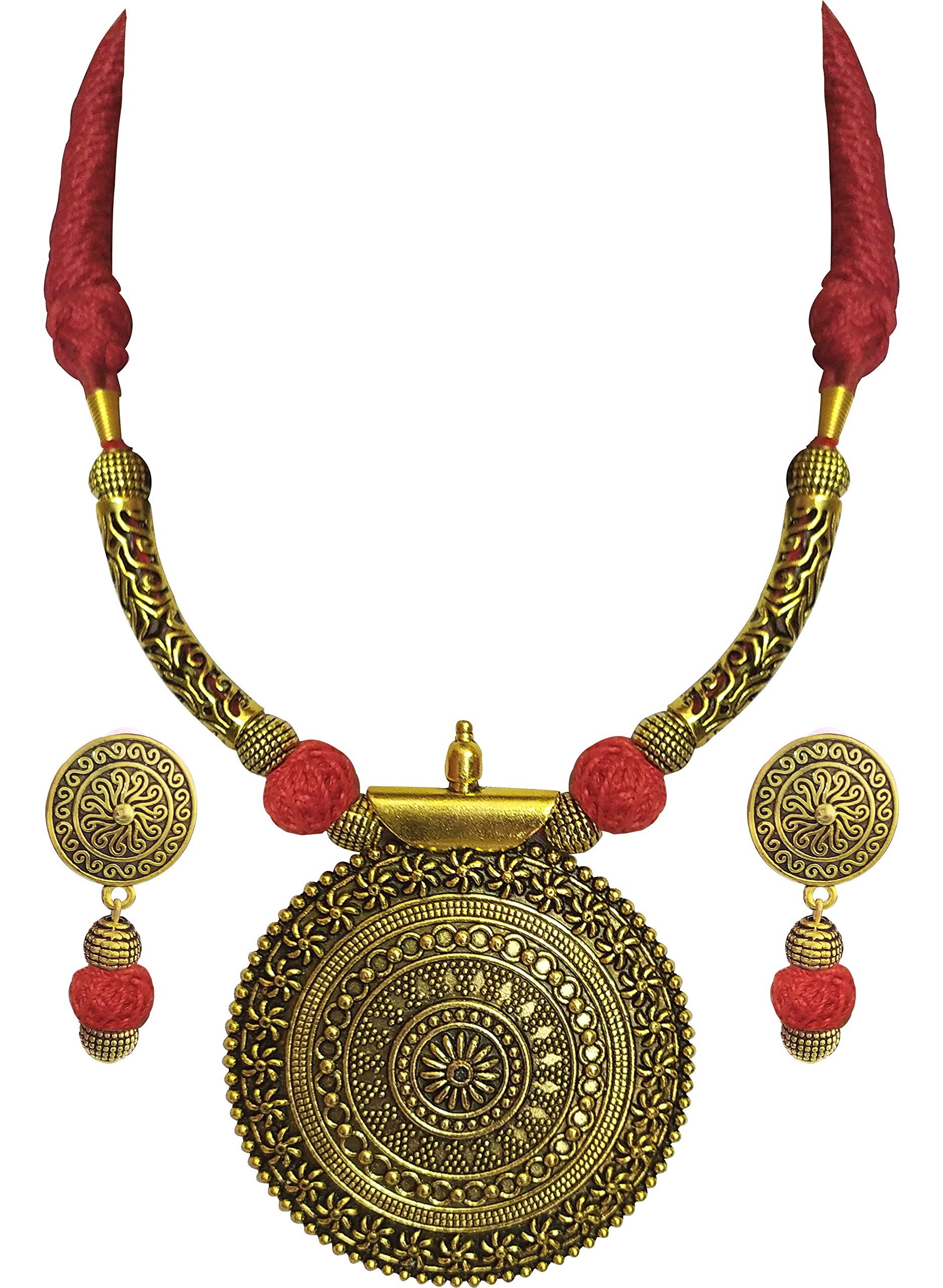 siddhi art jewellery Gold Oxidized star round Pendant Cotton Dori Oxidized Necklace Jewelry for Women/Girls (B0881V8CSC) Amazon Price History, Amazon Price Tracker