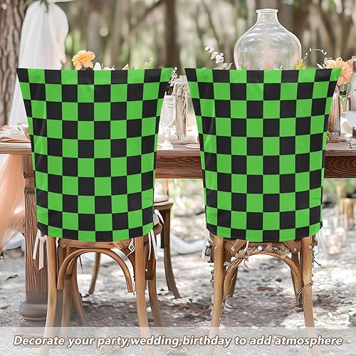 Miniatura 5 de Buffalo Plaid Check Black Lime Green Covers for Chairs Removable for Retro Dining Set of 2 Decoration Dining Table Chair Covers cubiertas para