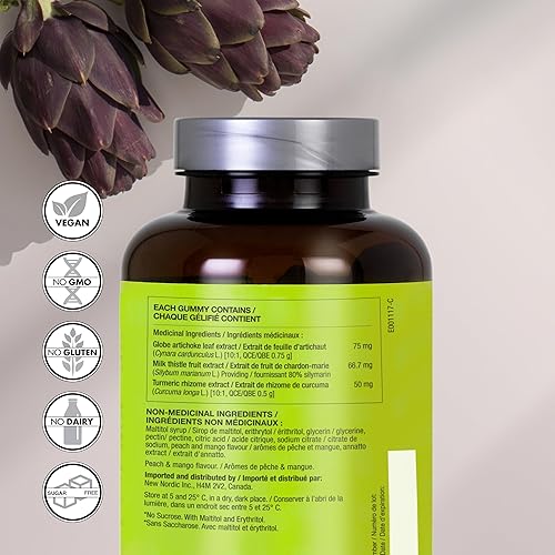 Miniatura 2 de NEW NORDIC Gomitas activas de hígado  Cardo mariano, alcachofa y cúrcuma  Sabor natural de melocotón y mango  Sin azúcar, sin gluten y vegano  60