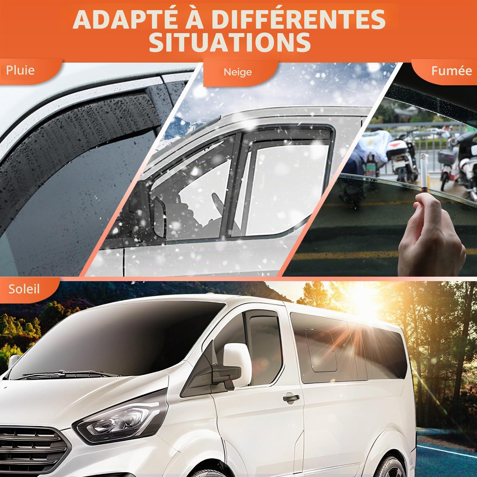 GEARMONSTER Déflecteurs de vent compatibles avec Ford Tourneo Custom/Transit Custom 2012–2024 Protection contre la pluie pour vitres de voiture Déflecteurs intégrés Déflecteur de vent intégré, 2