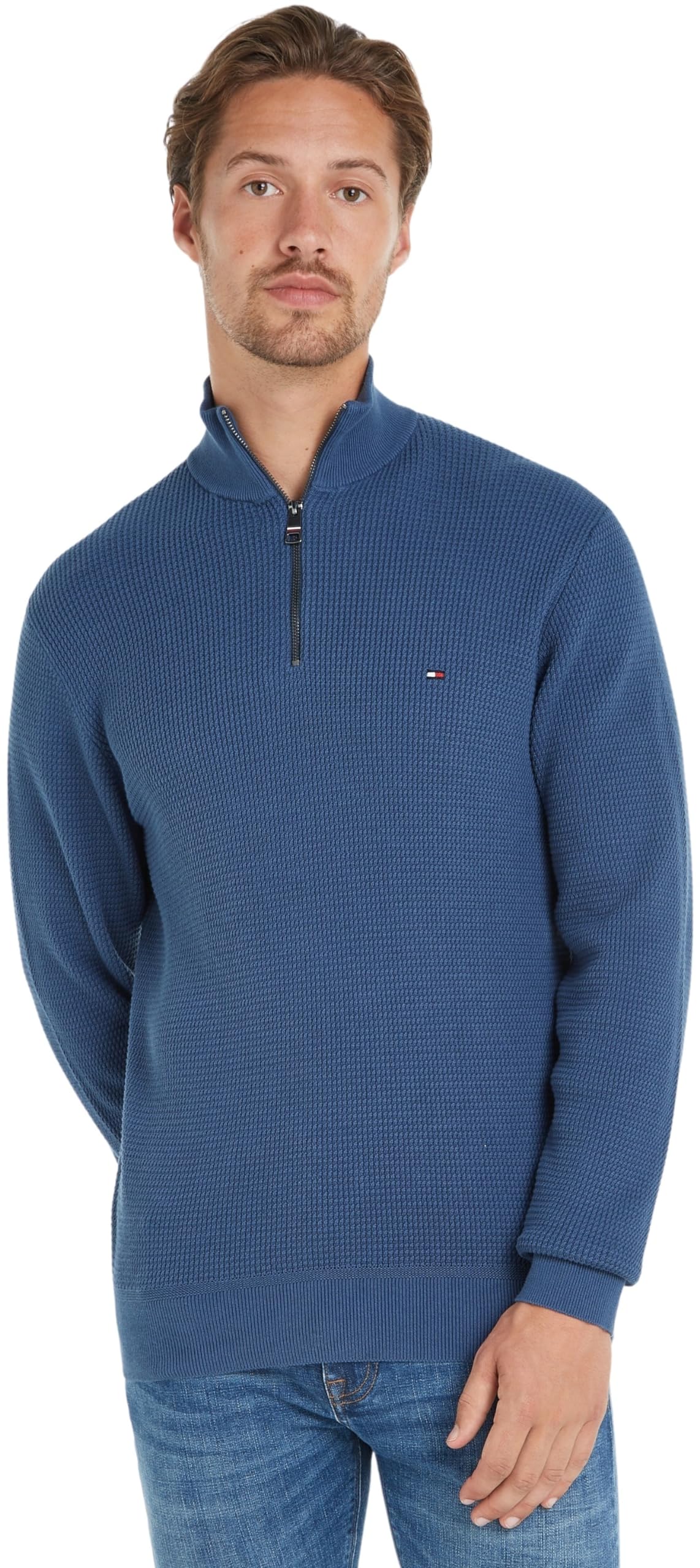 Tommy Hilfiger Men's Zip Sweatshirt Without Hood, Blue (Aegean Sea), XS